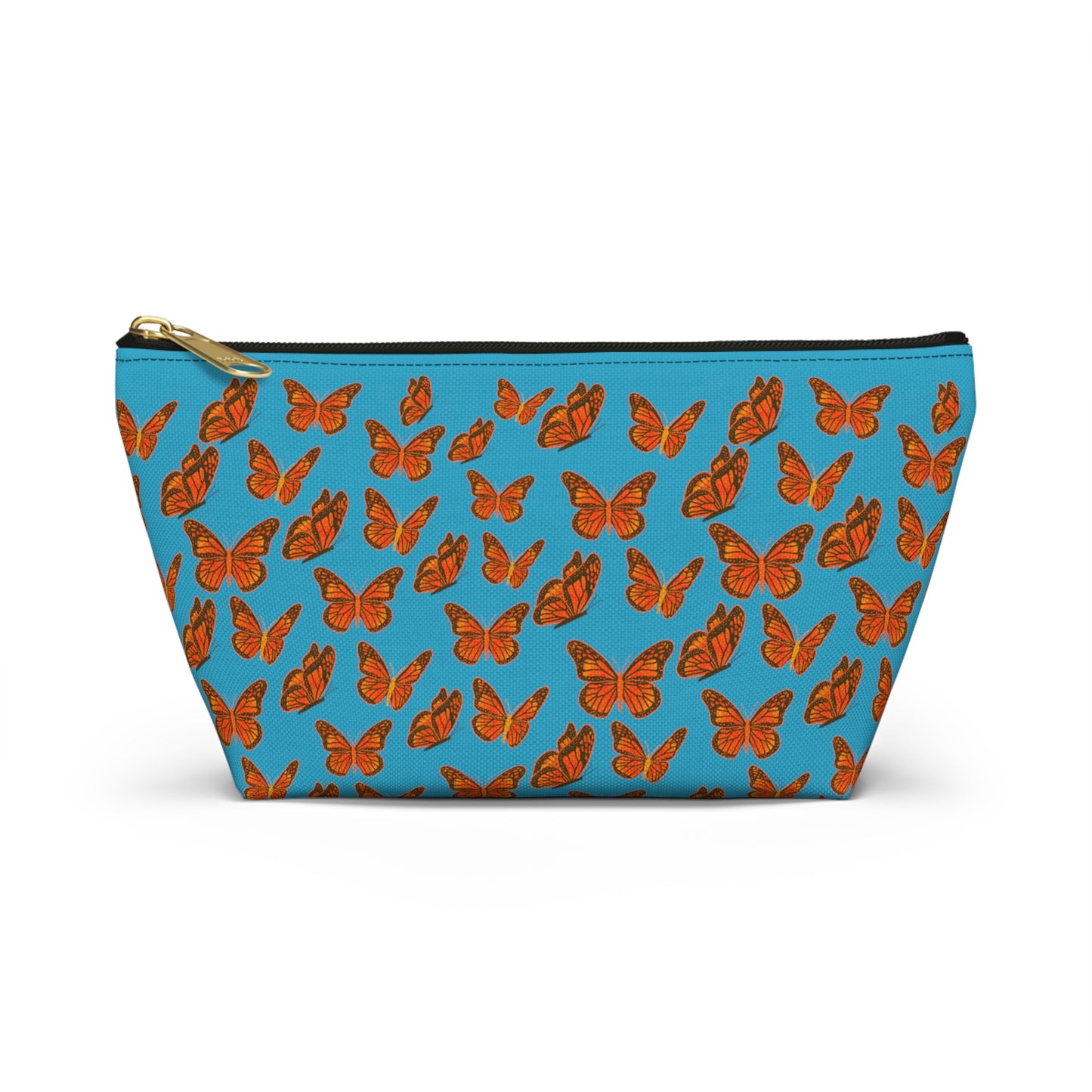 Turquoise Accessory Pouch w T-bottom with Orange Butterfly Pattern