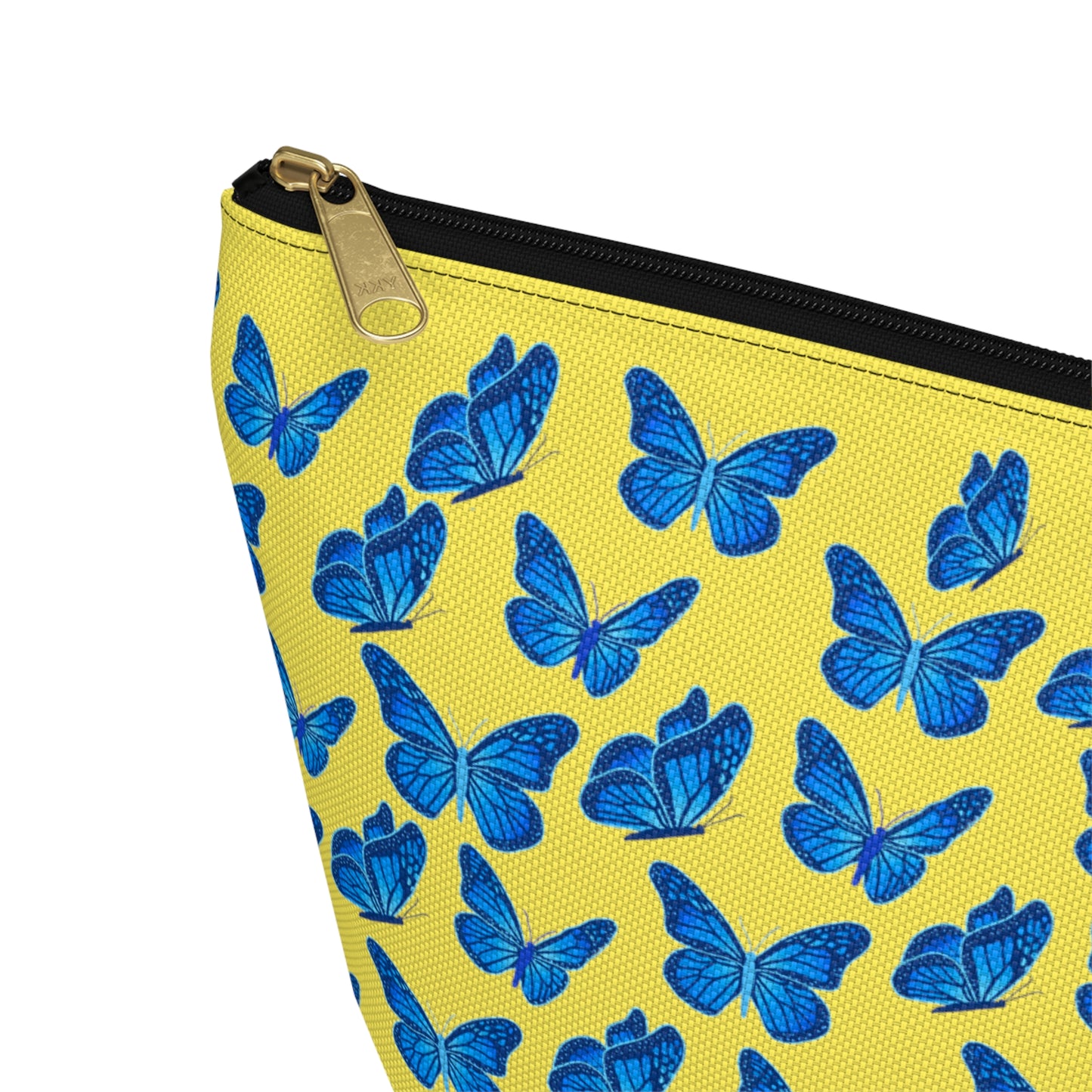 Yellow Accessory Pouch w T-bottom with Blue Butterfly Pattern