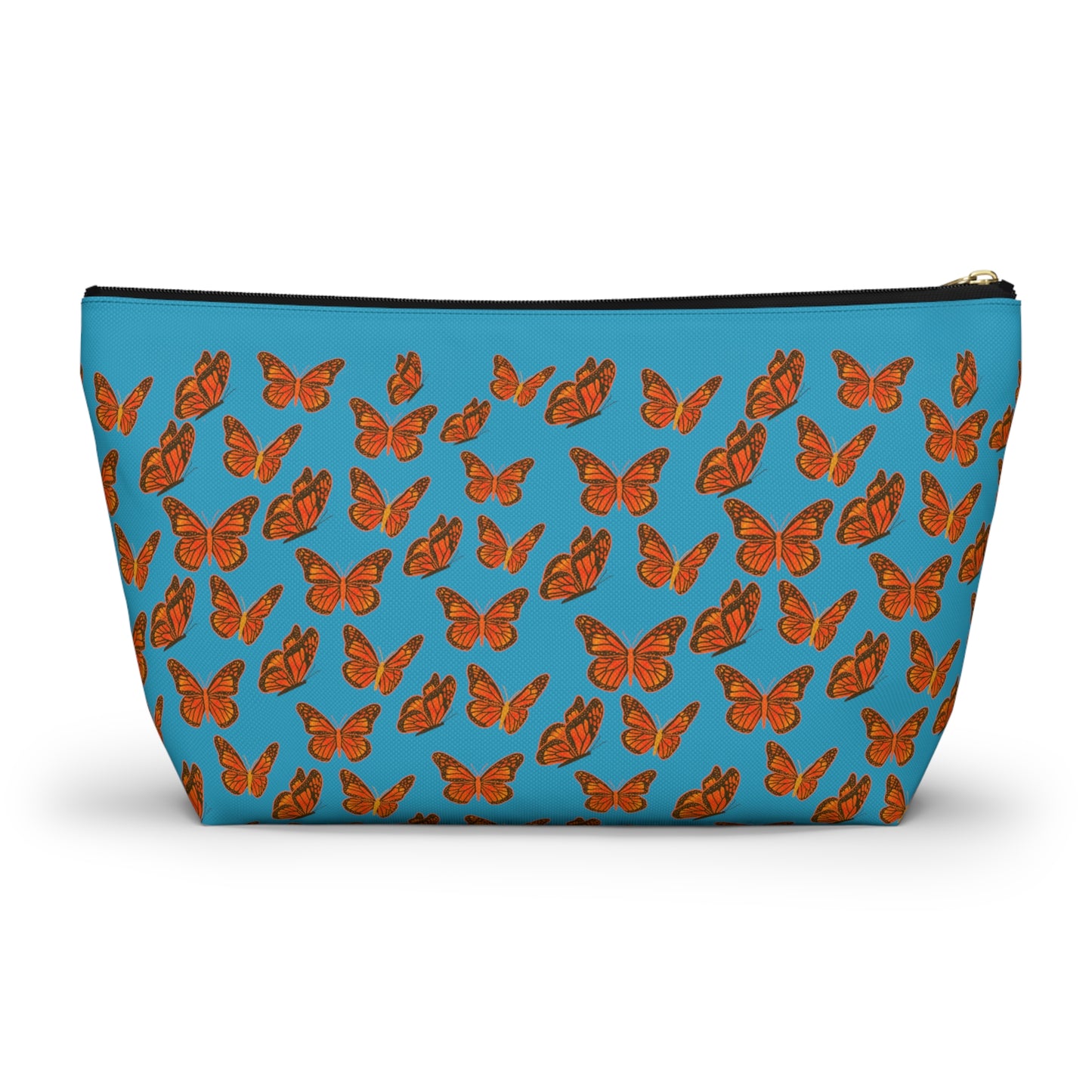 Turquoise Accessory Pouch w T-bottom with Orange Butterfly Pattern