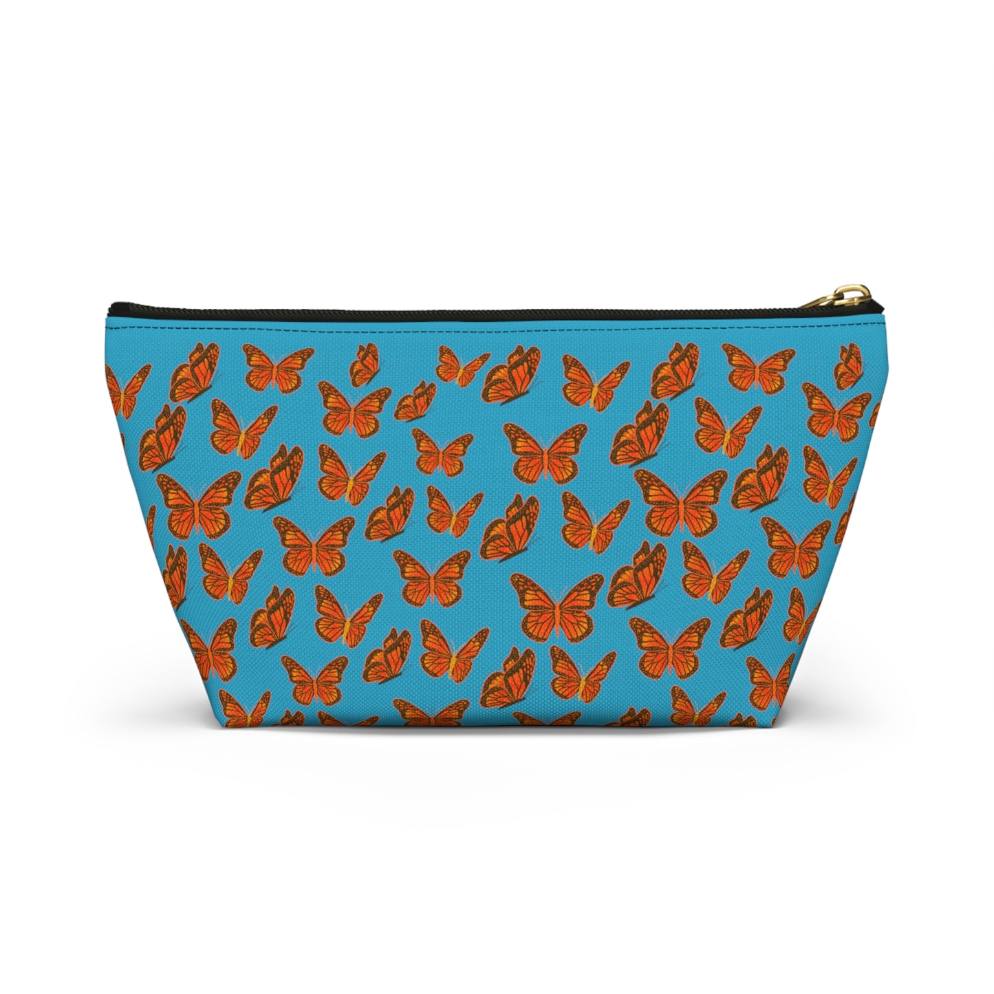 Turquoise Accessory Pouch w T-bottom with Orange Butterfly Pattern