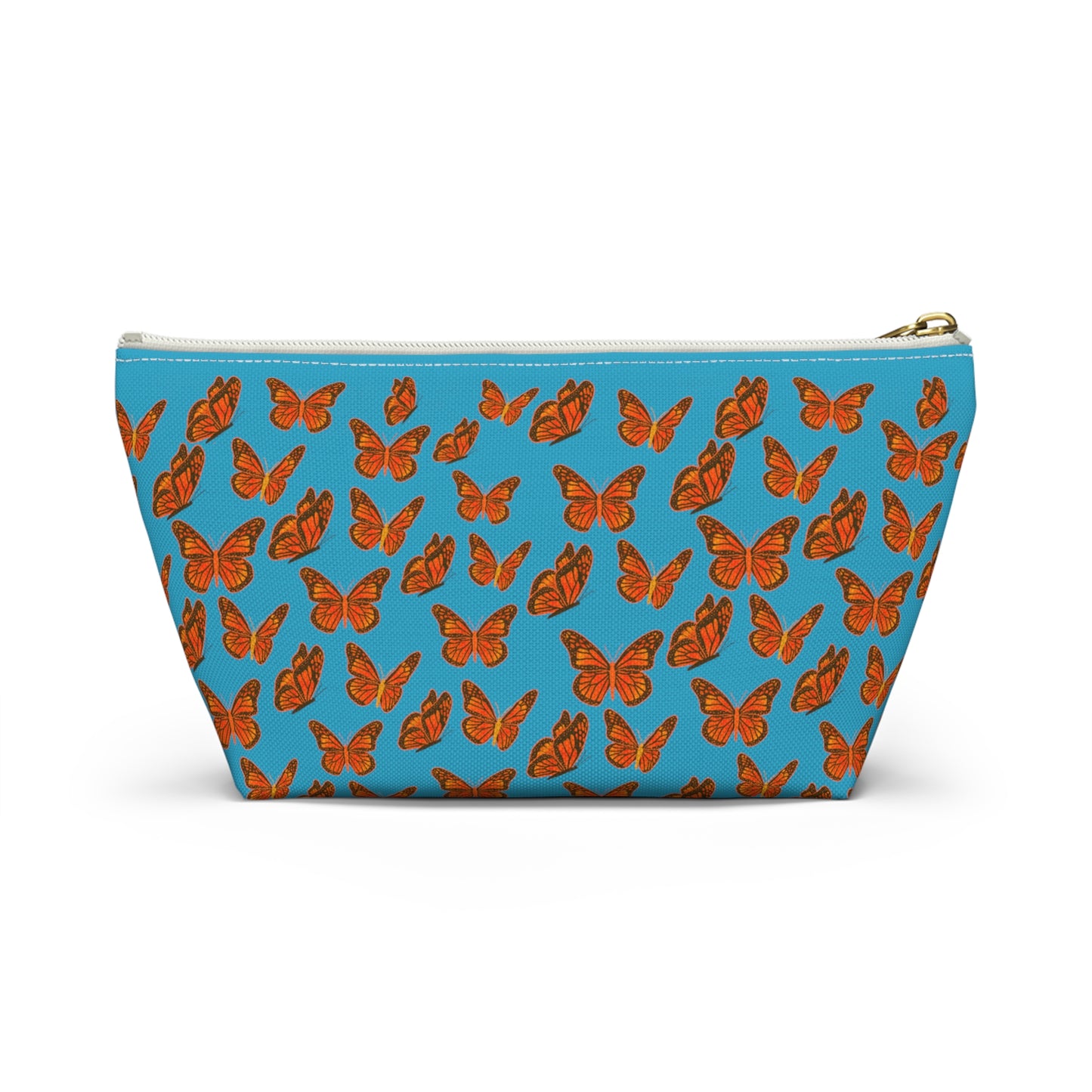 Turquoise Accessory Pouch w T-bottom with Orange Butterfly Pattern