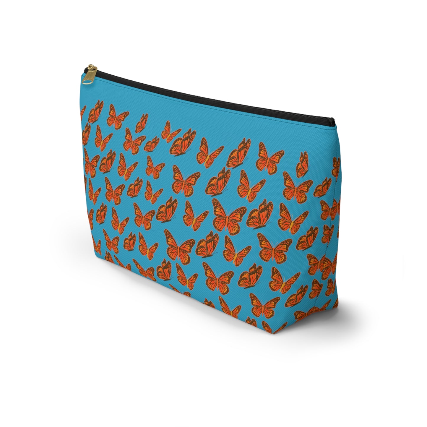Turquoise Accessory Pouch w T-bottom with Orange Butterfly Pattern