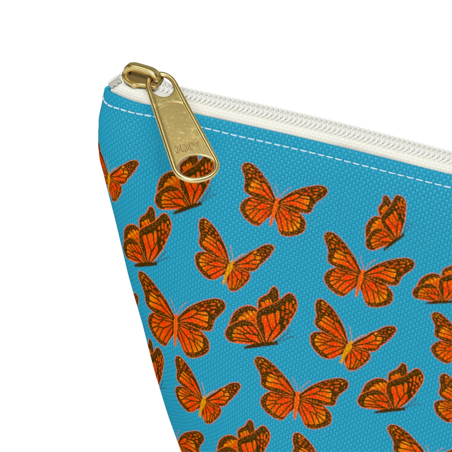 Turquoise Accessory Pouch w T-bottom with Orange Butterfly Pattern