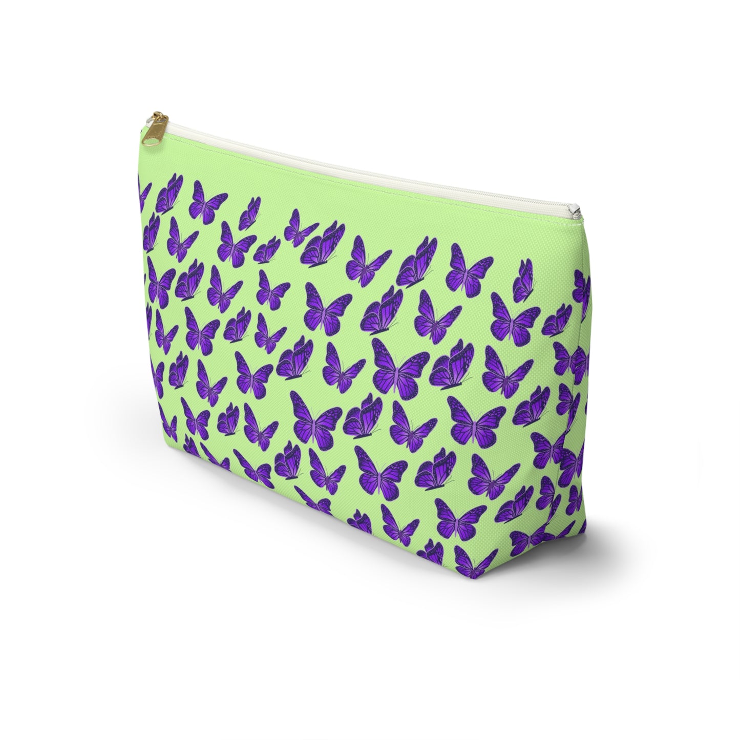Light Green Accessory Pouch w T-bottom with Purple Butterfly Pattern