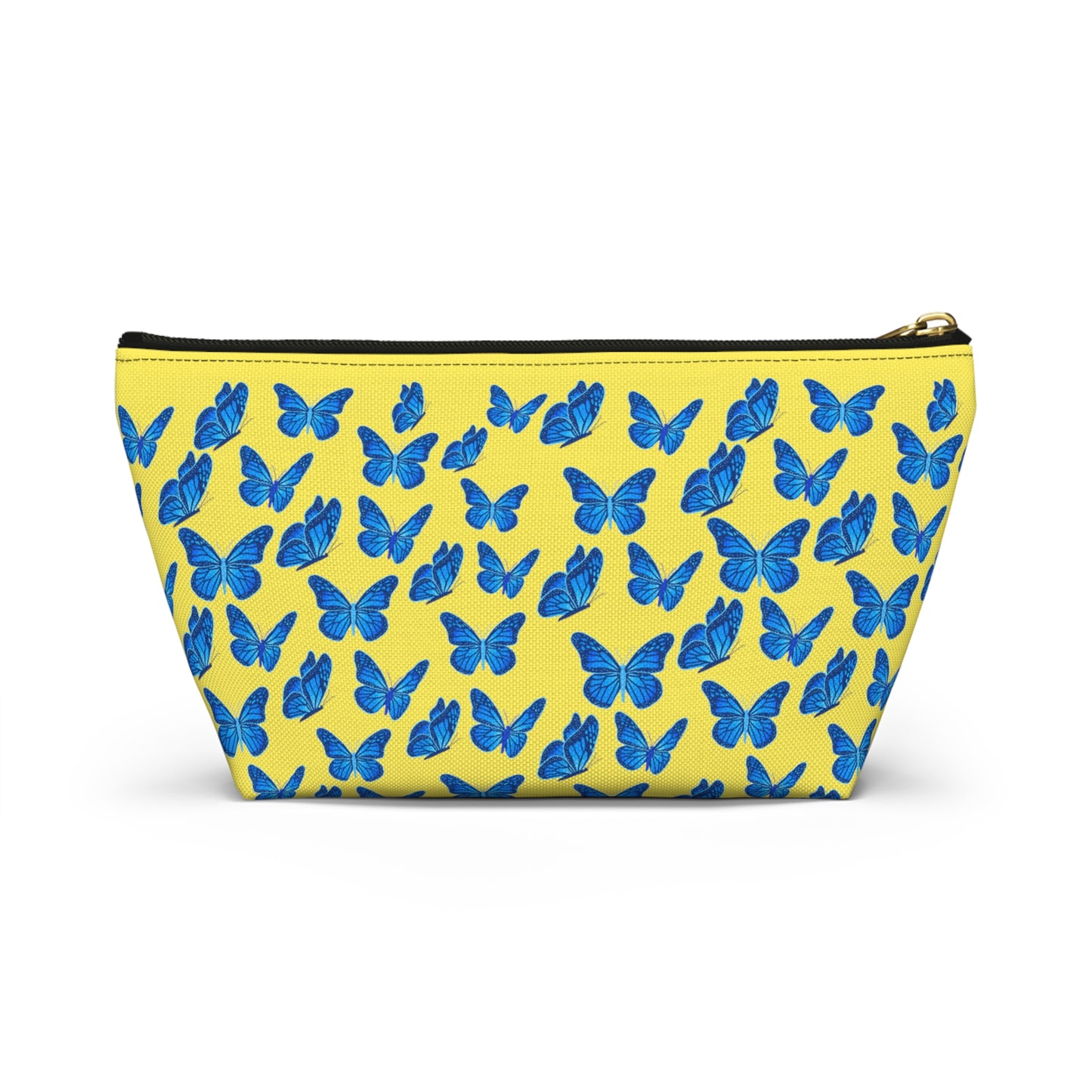 Yellow Accessory Pouch w T-bottom with Blue Butterfly Pattern