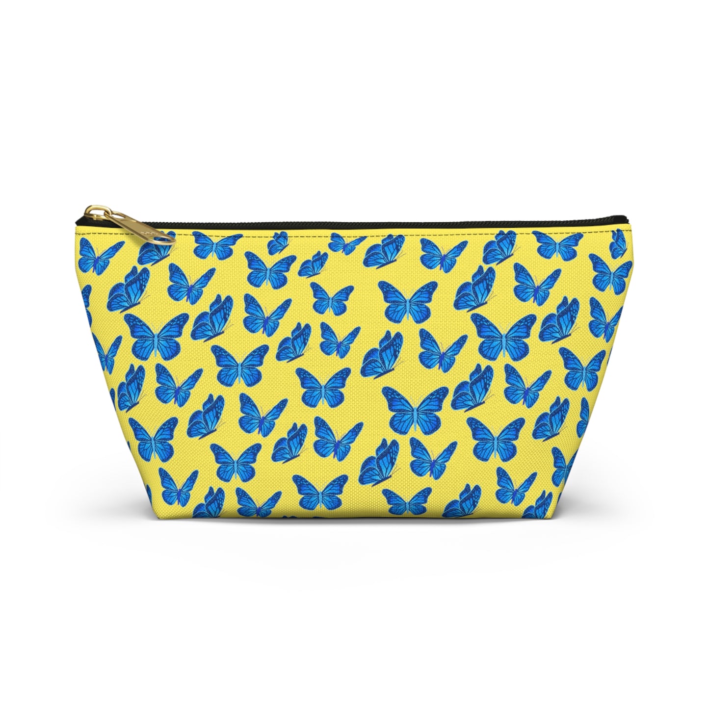 Yellow Accessory Pouch w T-bottom with Blue Butterfly Pattern