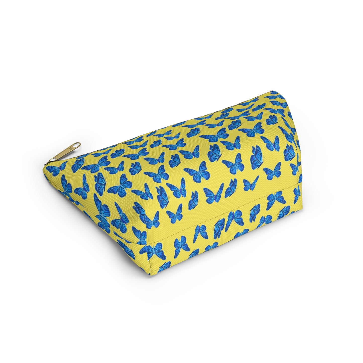 Yellow Accessory Pouch w T-bottom with Blue Butterfly Pattern