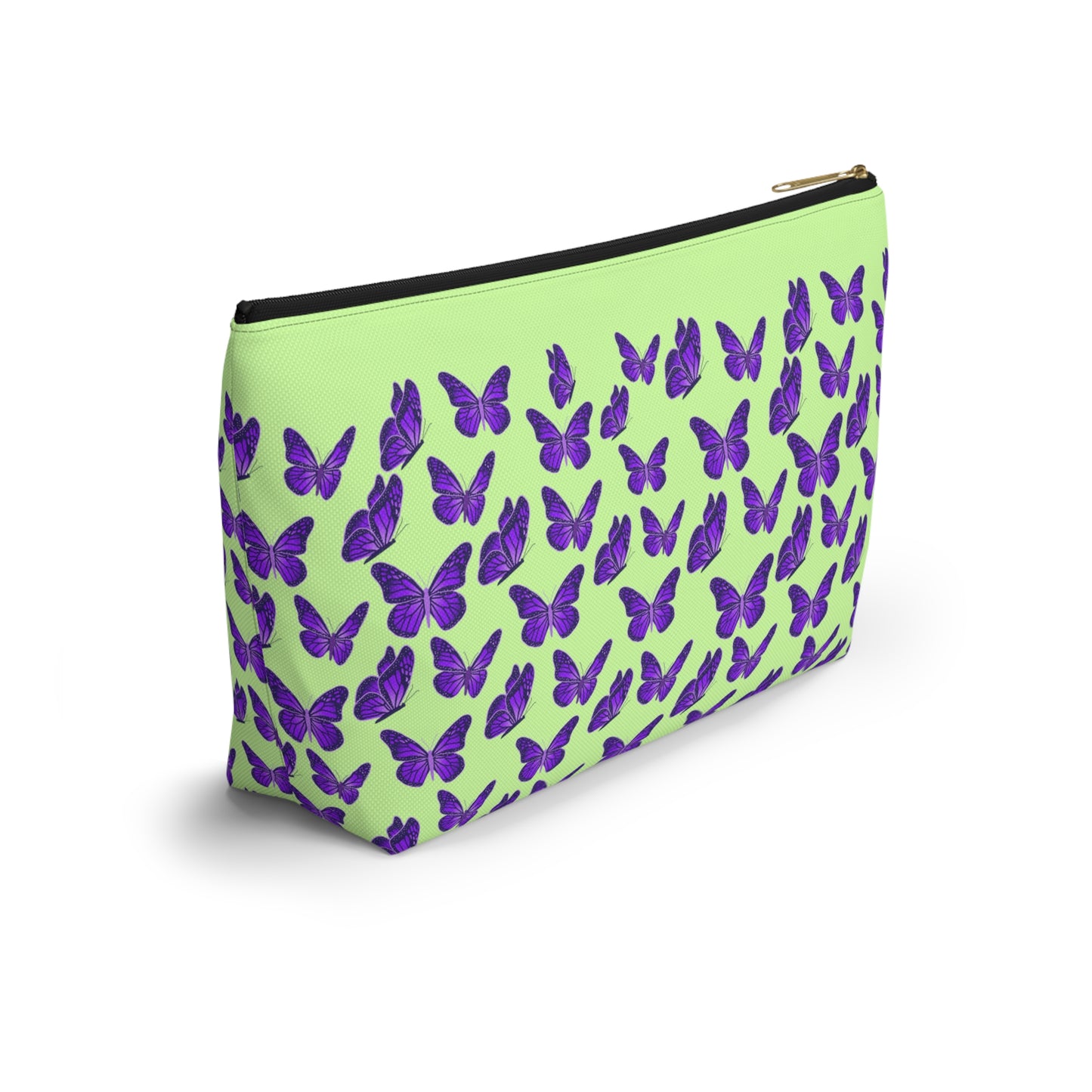 Light Green Accessory Pouch w T-bottom with Purple Butterfly Pattern
