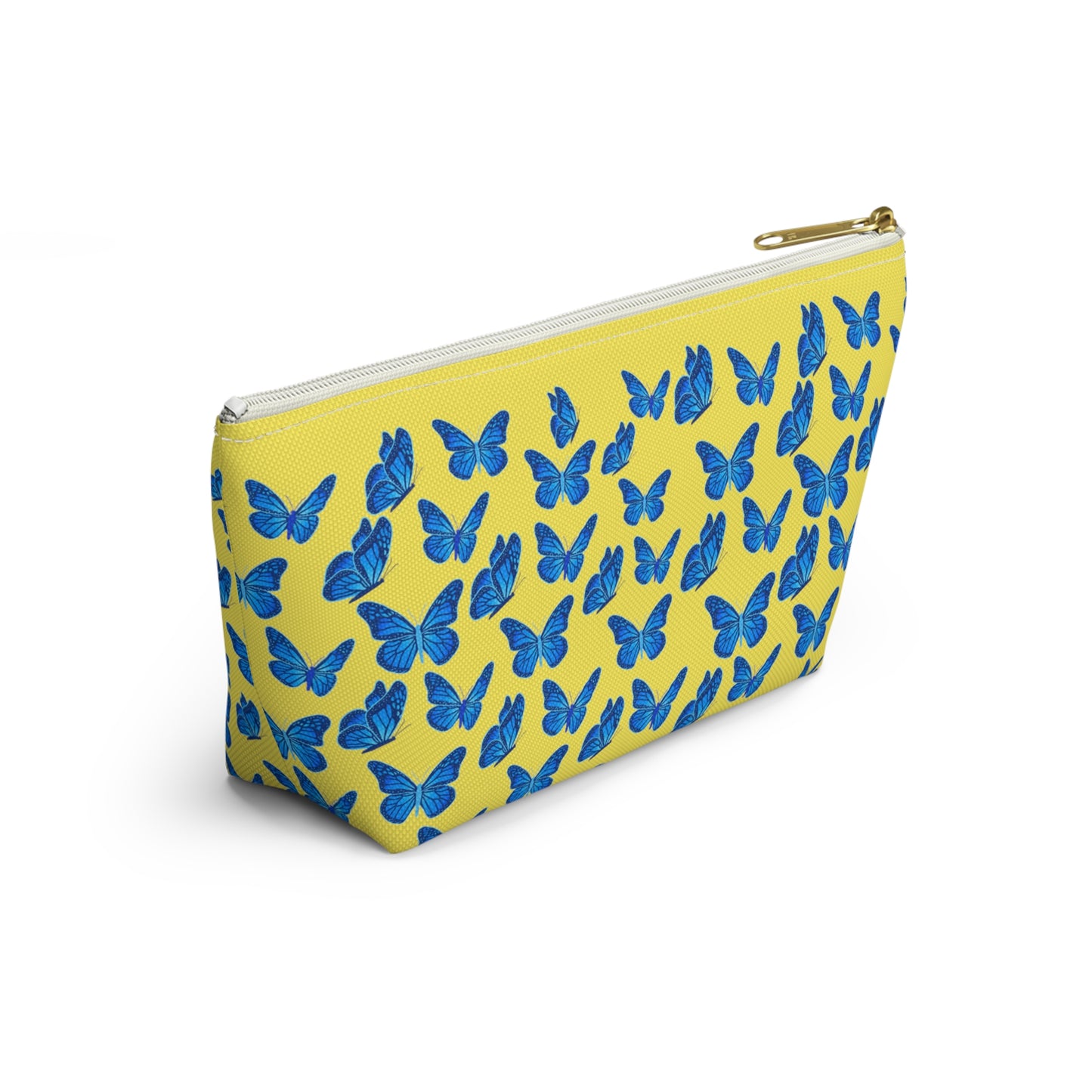 Yellow Accessory Pouch w T-bottom with Blue Butterfly Pattern