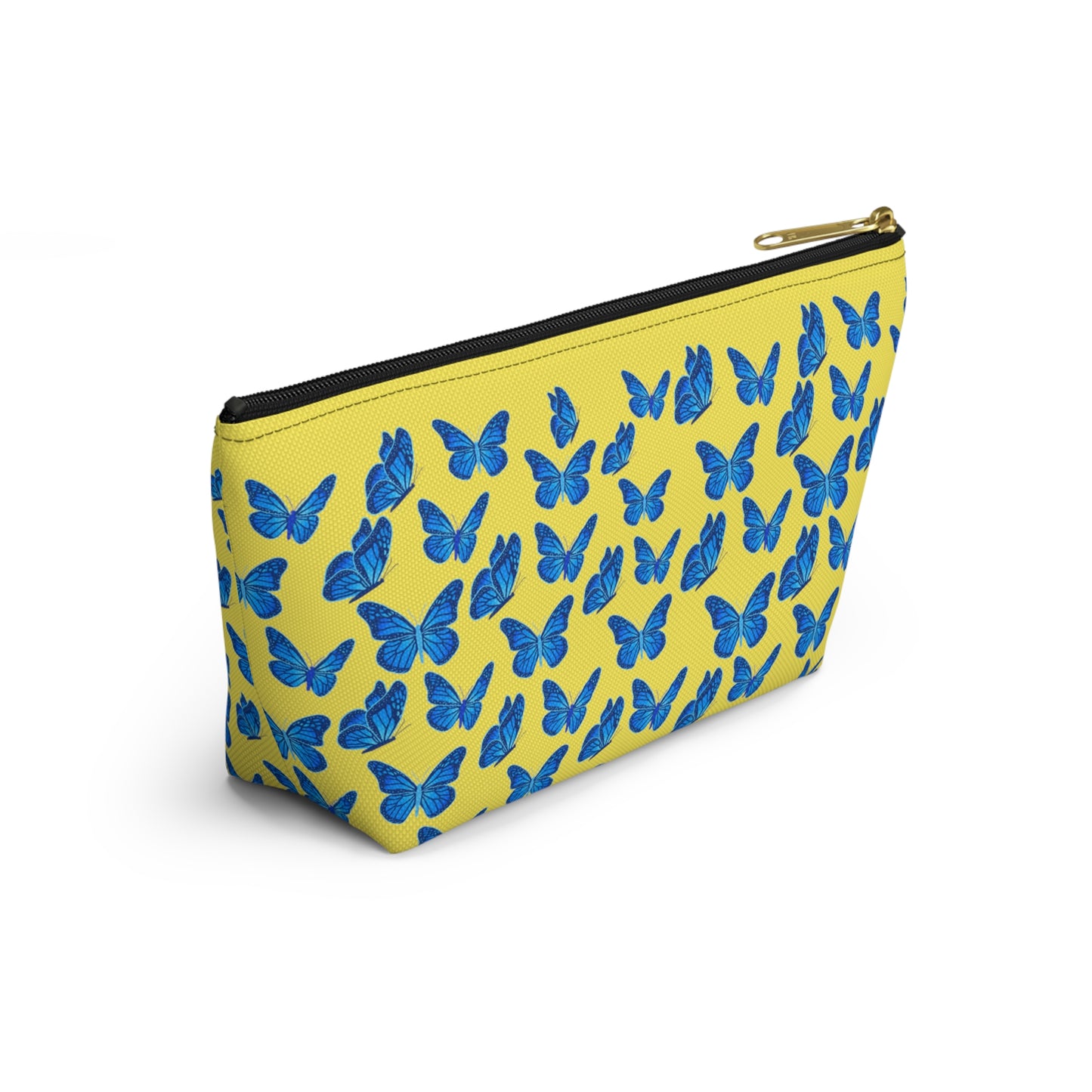 Yellow Accessory Pouch w T-bottom with Blue Butterfly Pattern