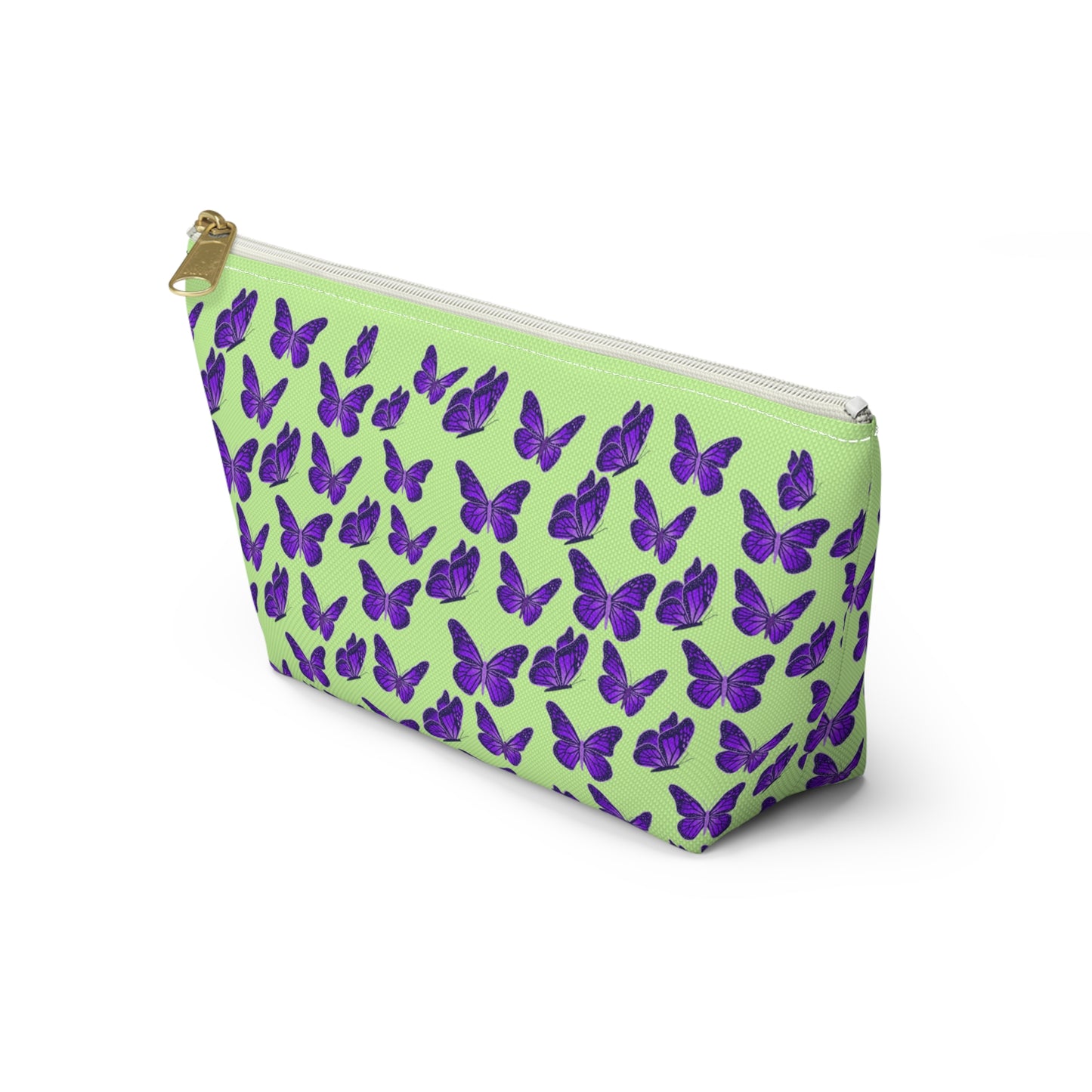 Light Green Accessory Pouch w T-bottom with Purple Butterfly Pattern