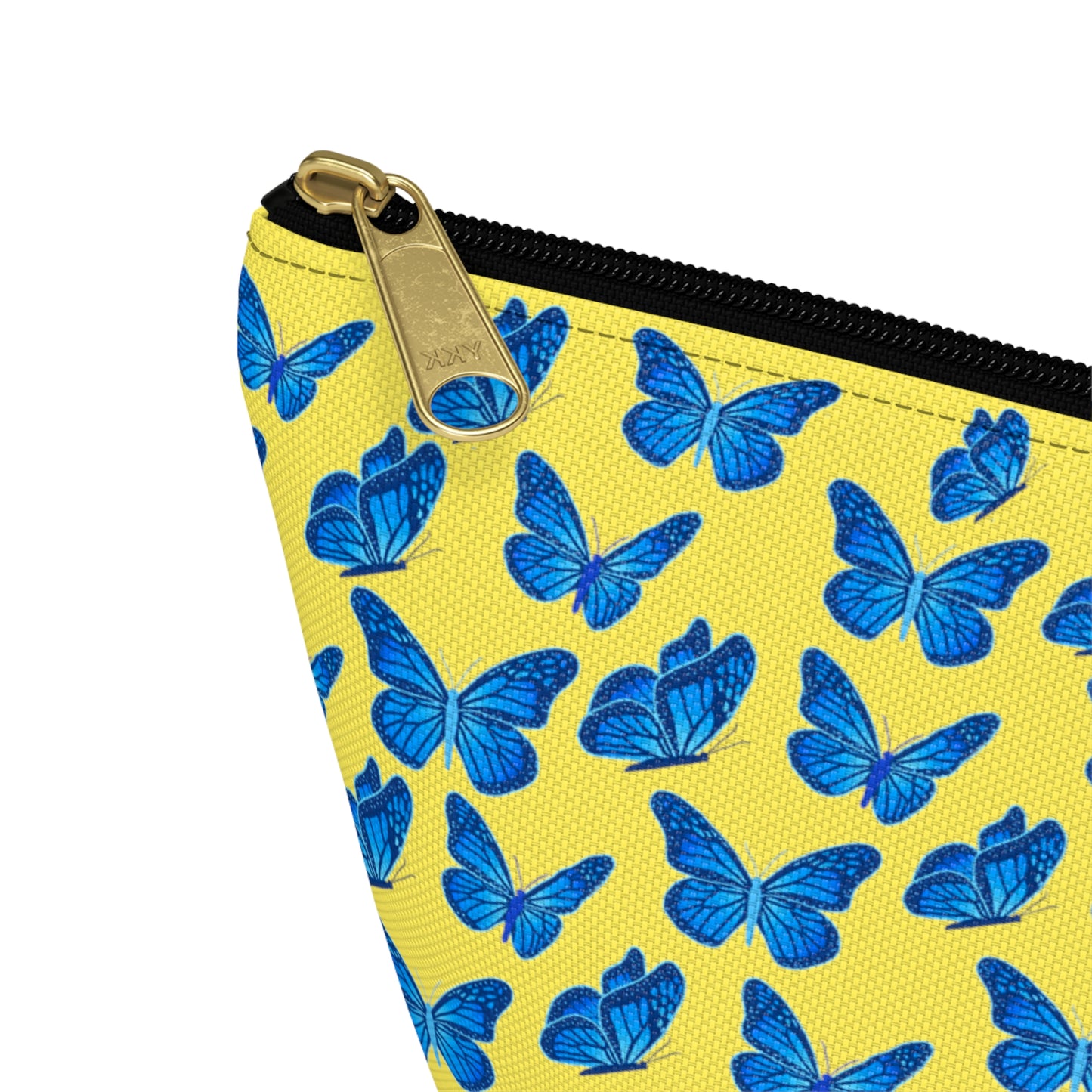 Yellow Accessory Pouch w T-bottom with Blue Butterfly Pattern
