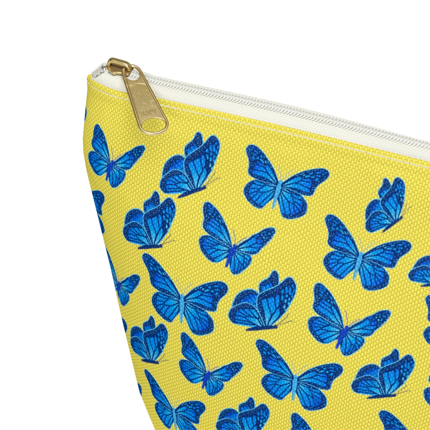 Yellow Accessory Pouch w T-bottom with Blue Butterfly Pattern