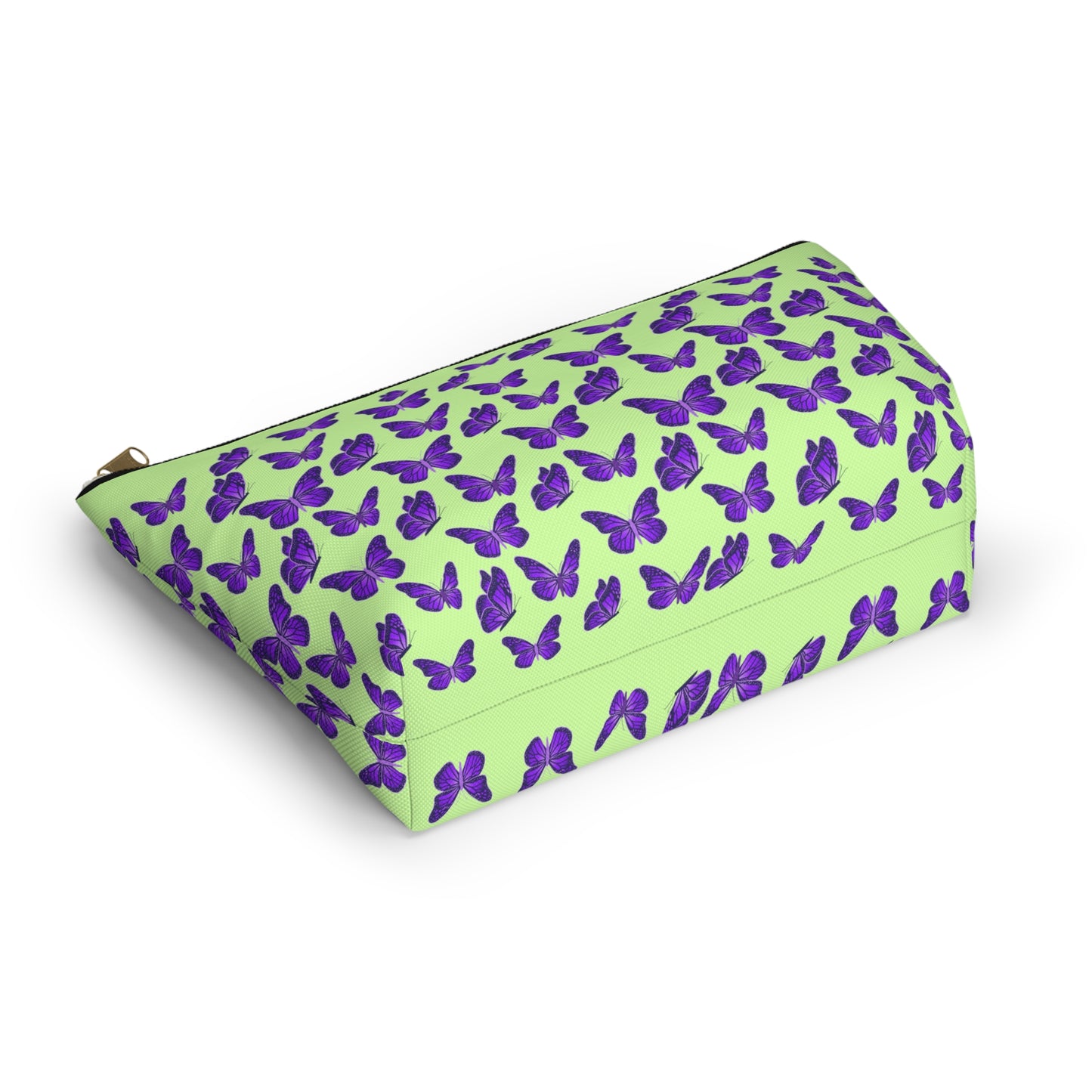 Light Green Accessory Pouch w T-bottom with Purple Butterfly Pattern