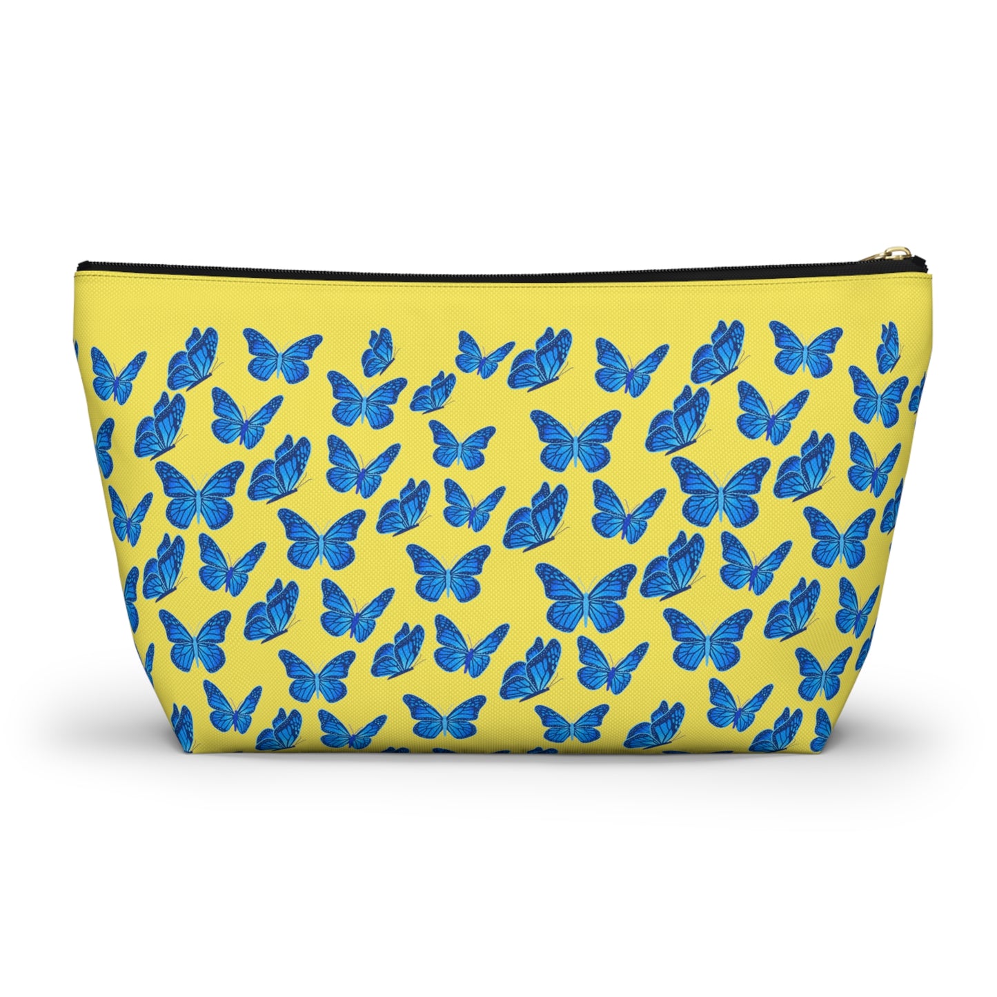 Yellow Accessory Pouch w T-bottom with Blue Butterfly Pattern