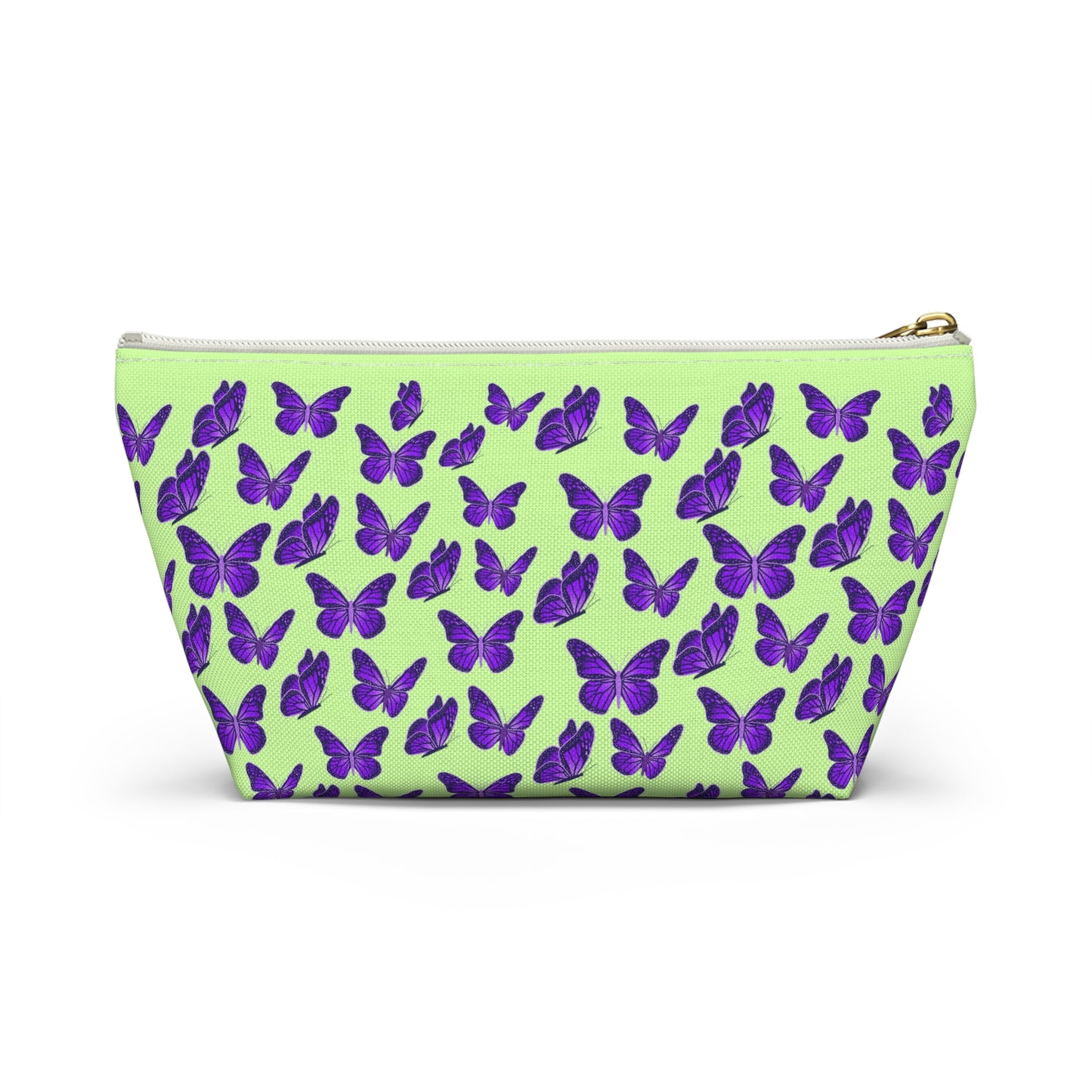 Light Green Accessory Pouch w T-bottom with Purple Butterfly Pattern