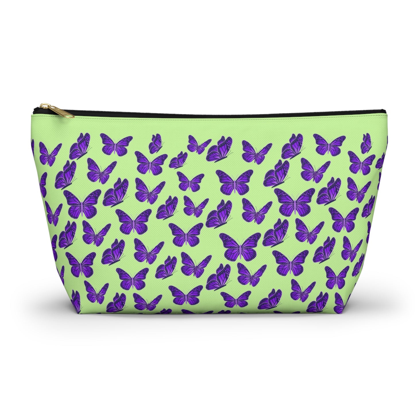Light Green Accessory Pouch w T-bottom with Purple Butterfly Pattern