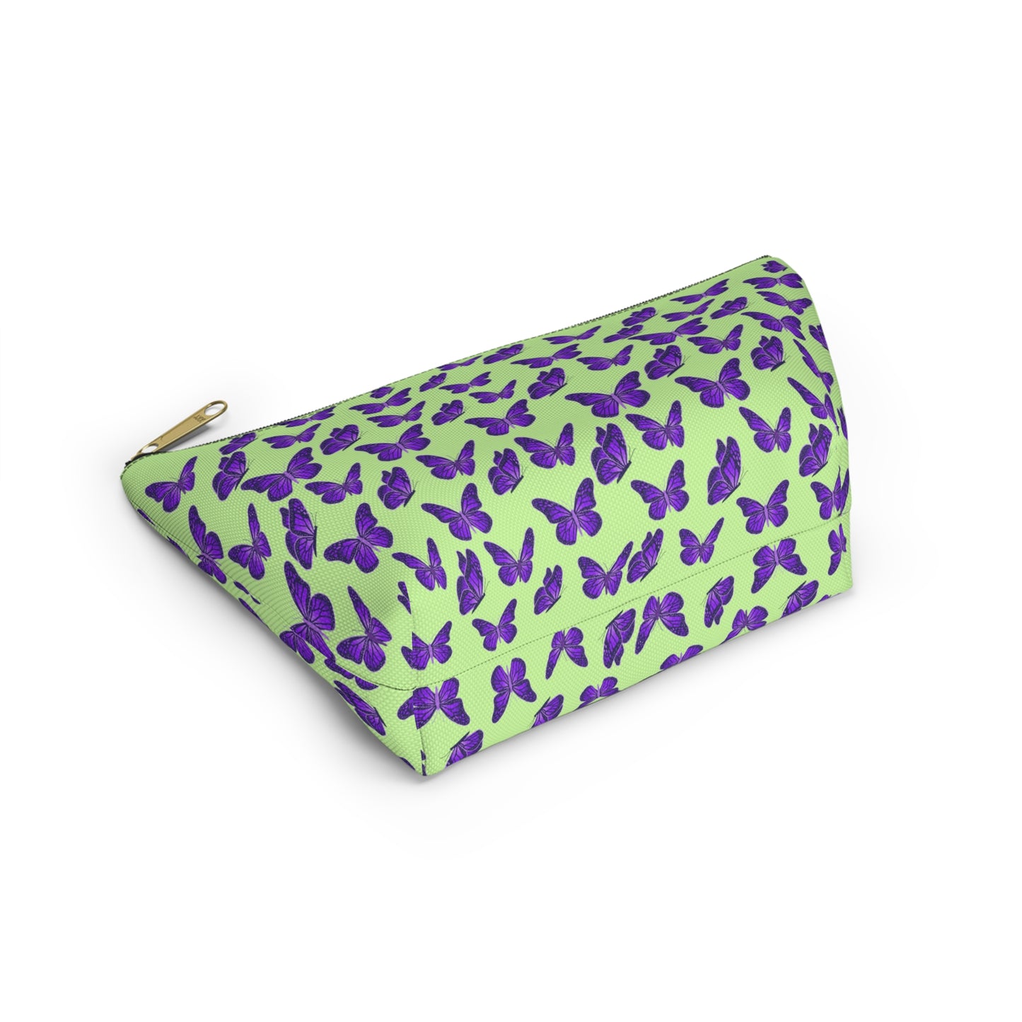 Light Green Accessory Pouch w T-bottom with Purple Butterfly Pattern