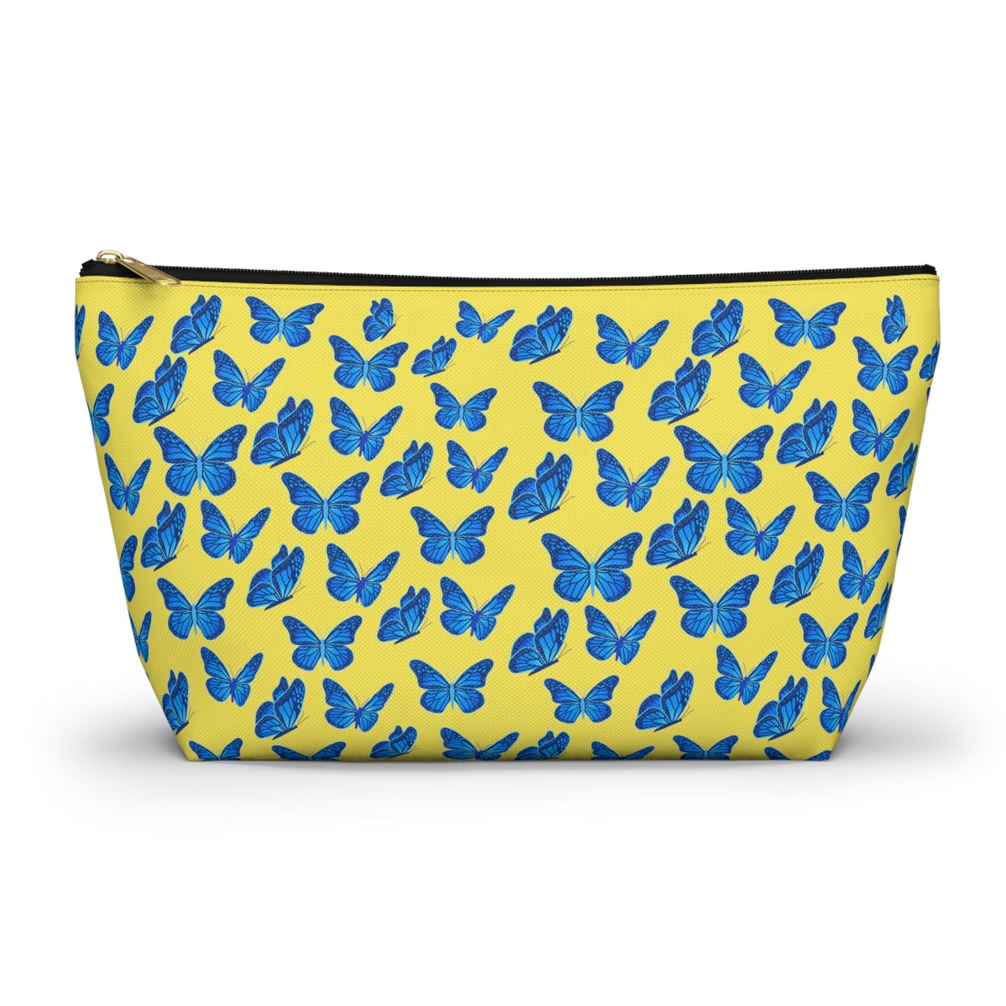 Yellow Accessory Pouch w T-bottom with Blue Butterfly Pattern