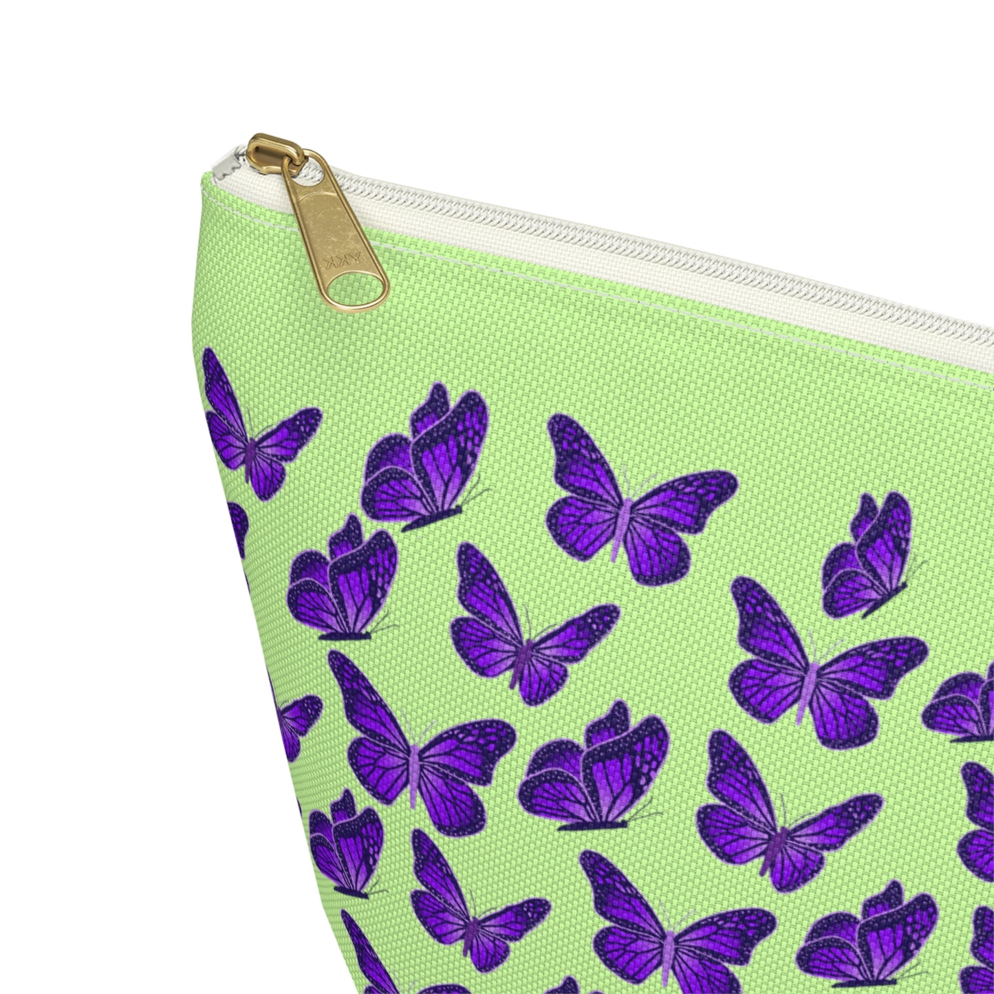 Light Green Accessory Pouch w T-bottom with Purple Butterfly Pattern