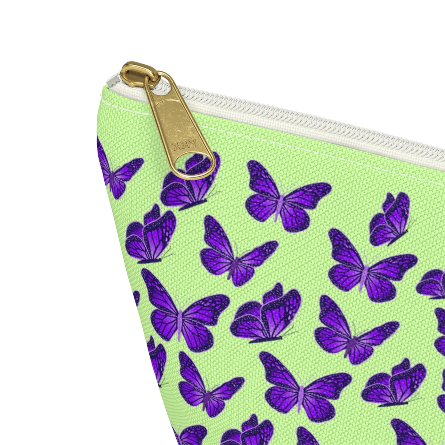 Light Green Accessory Pouch w T-bottom with Purple Butterfly Pattern