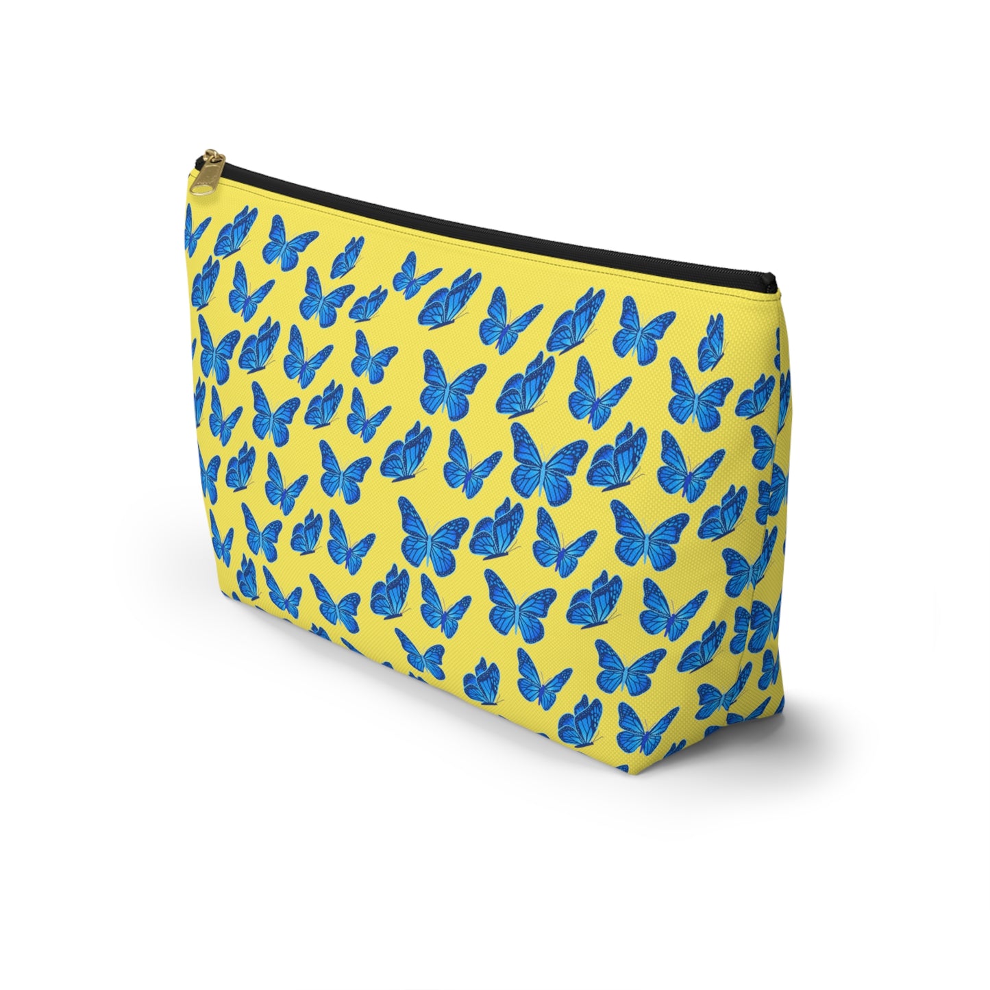 Yellow Accessory Pouch w T-bottom with Blue Butterfly Pattern