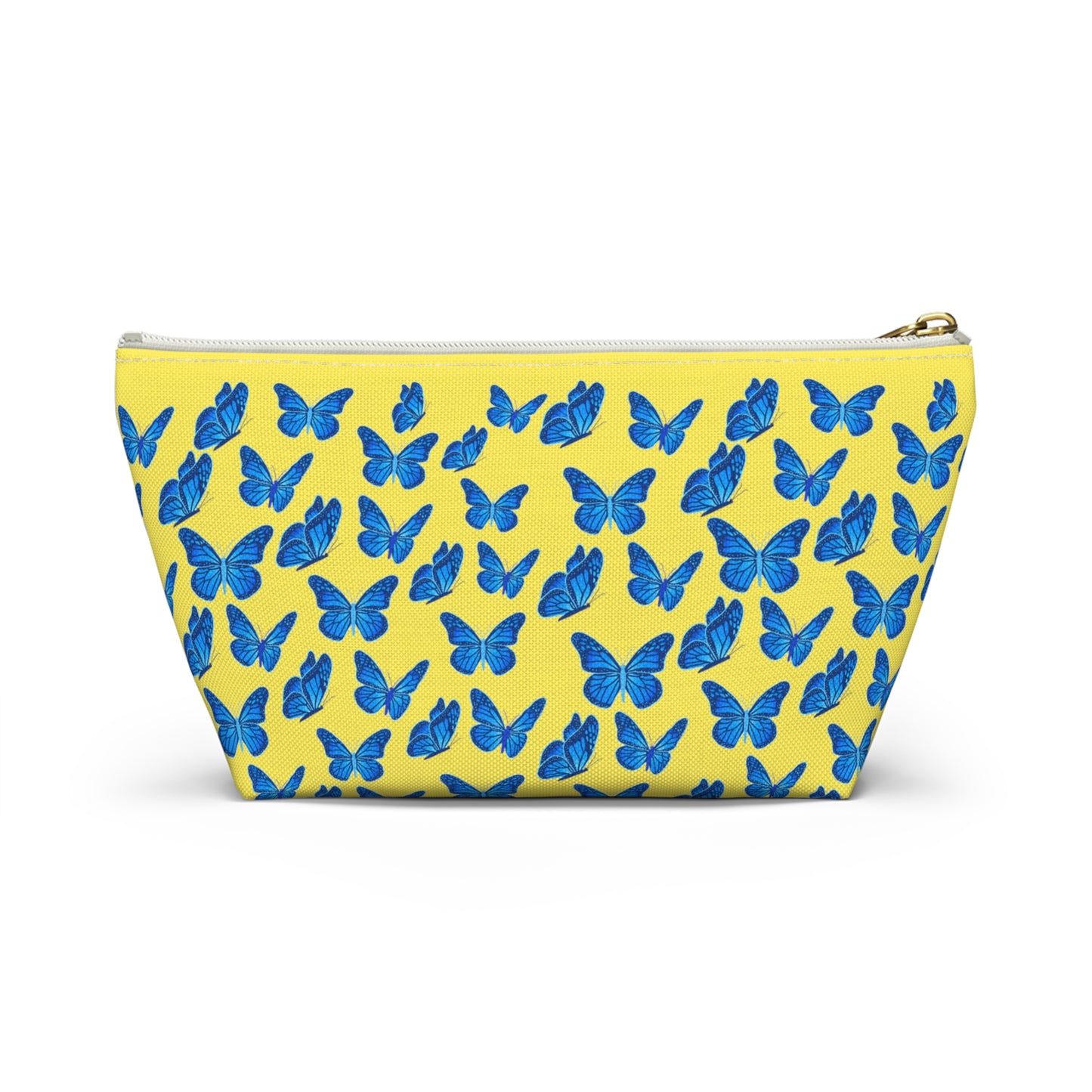 Yellow Accessory Pouch w T-bottom with Blue Butterfly Pattern