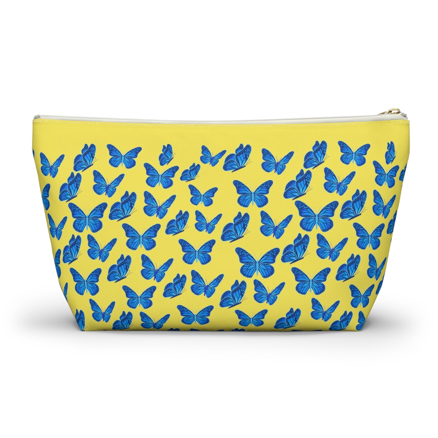 Yellow Accessory Pouch w T-bottom with Blue Butterfly Pattern