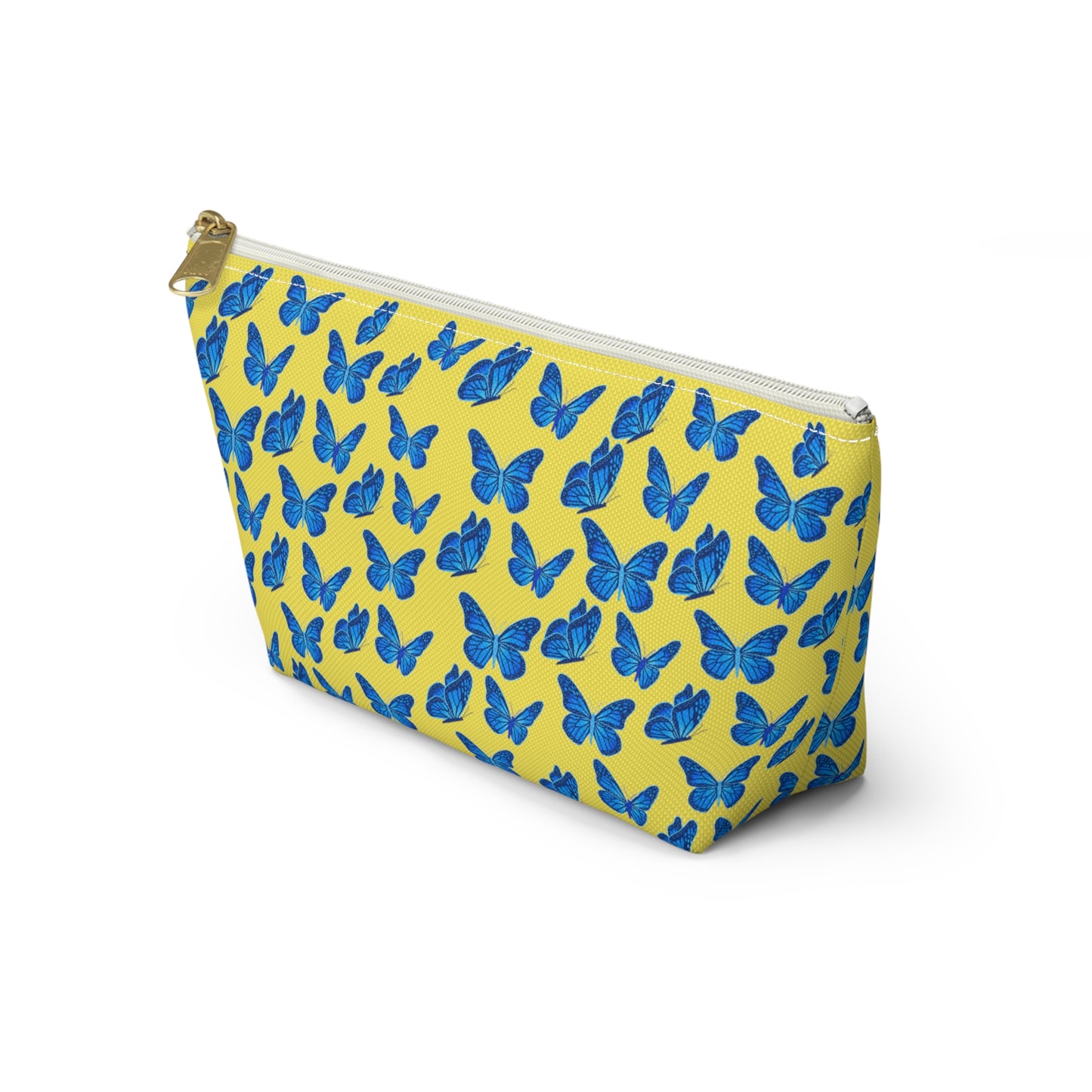 Yellow Accessory Pouch w T-bottom with Blue Butterfly Pattern