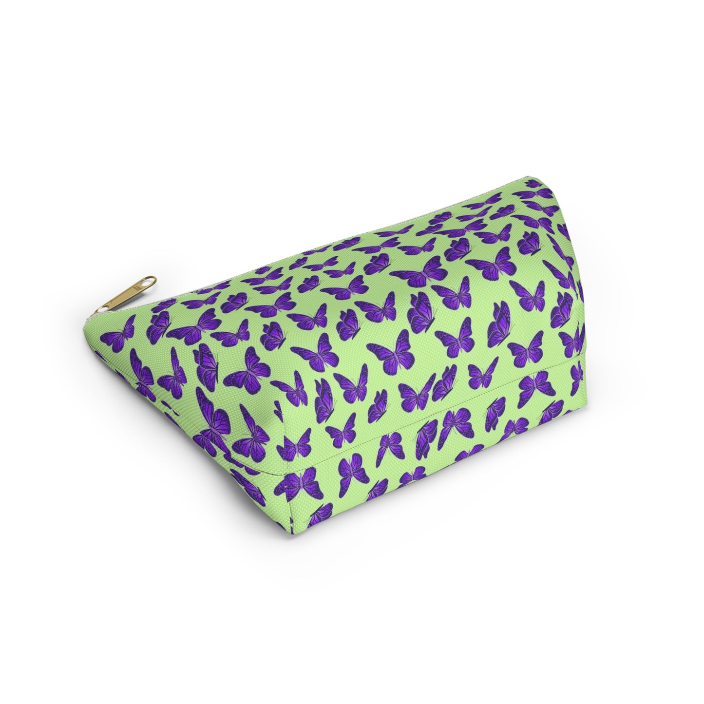 Light Green Accessory Pouch w T-bottom with Purple Butterfly Pattern