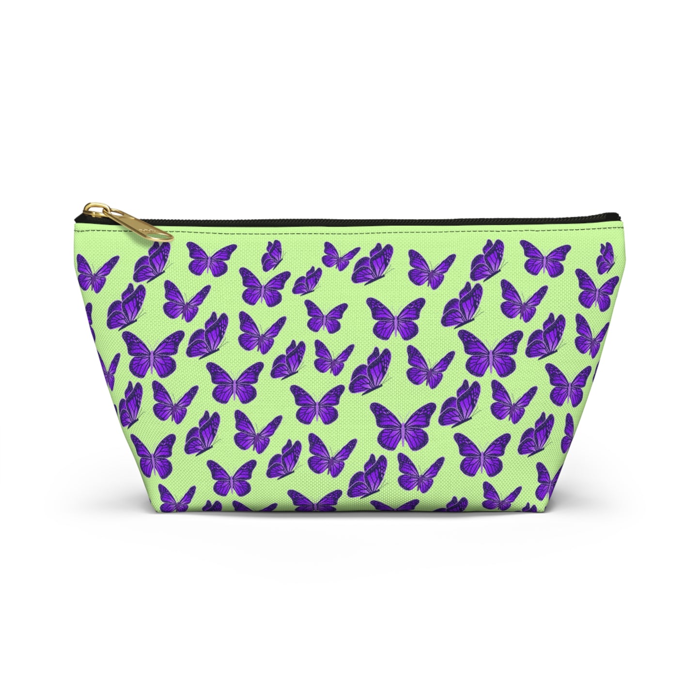 Light Green Accessory Pouch w T-bottom with Purple Butterfly Pattern