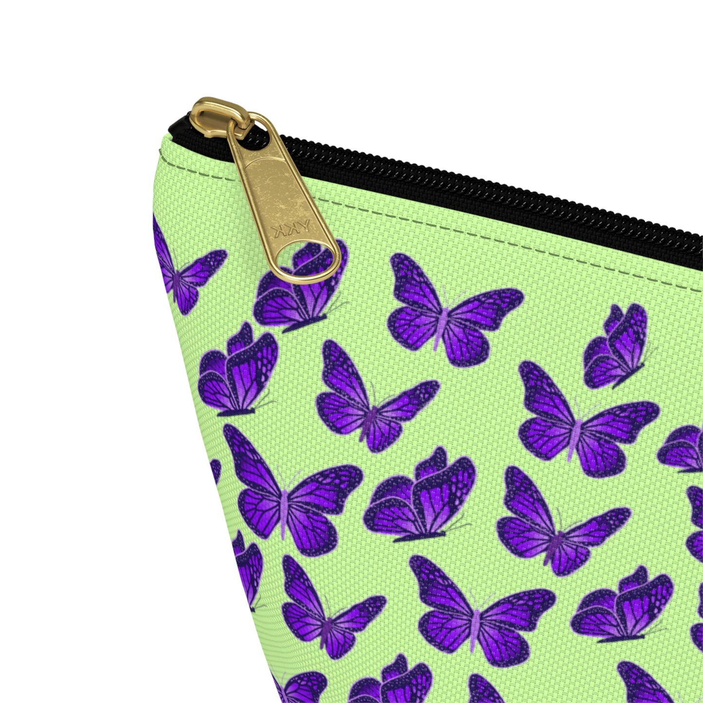 Light Green Accessory Pouch w T-bottom with Purple Butterfly Pattern