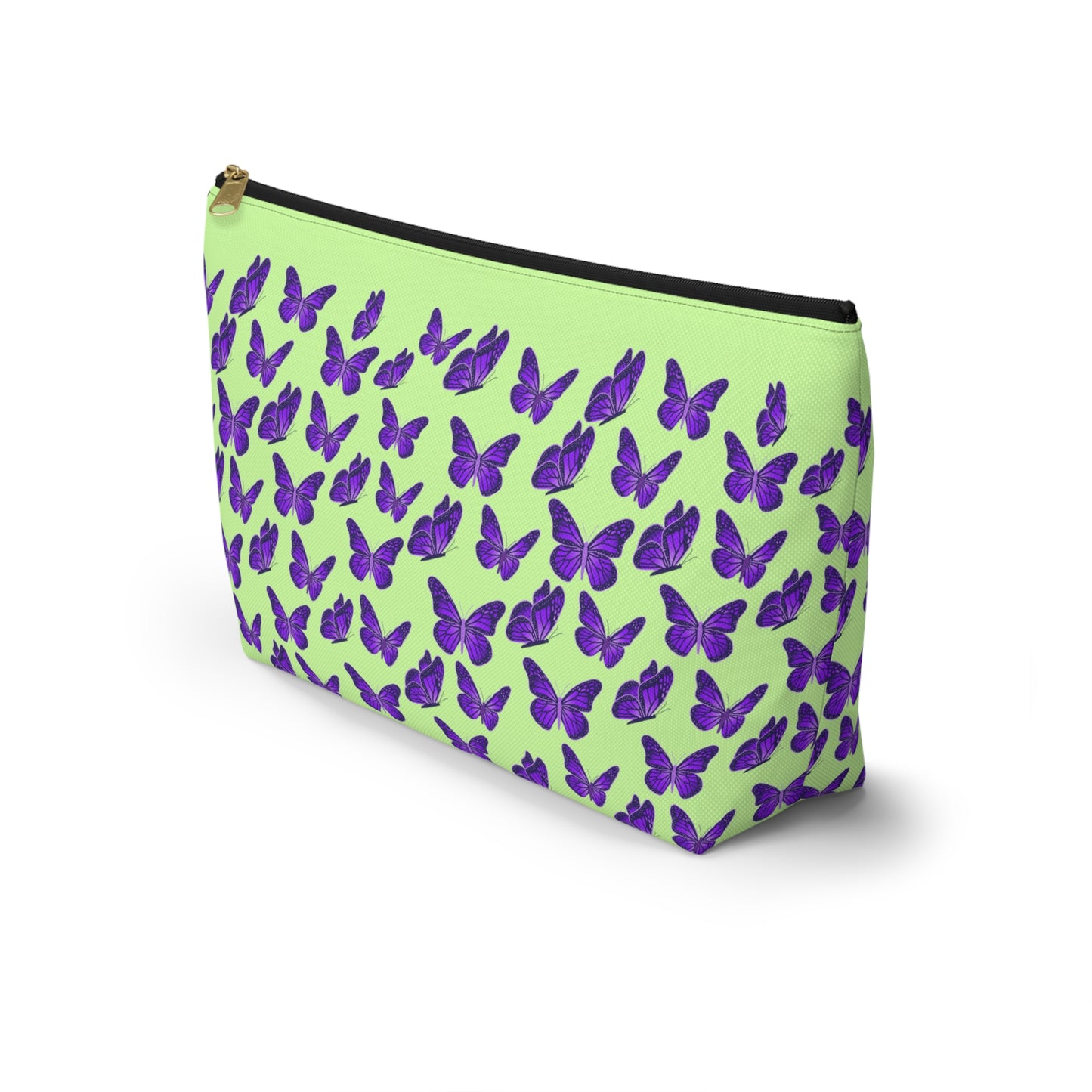 Light Green Accessory Pouch w T-bottom with Purple Butterfly Pattern