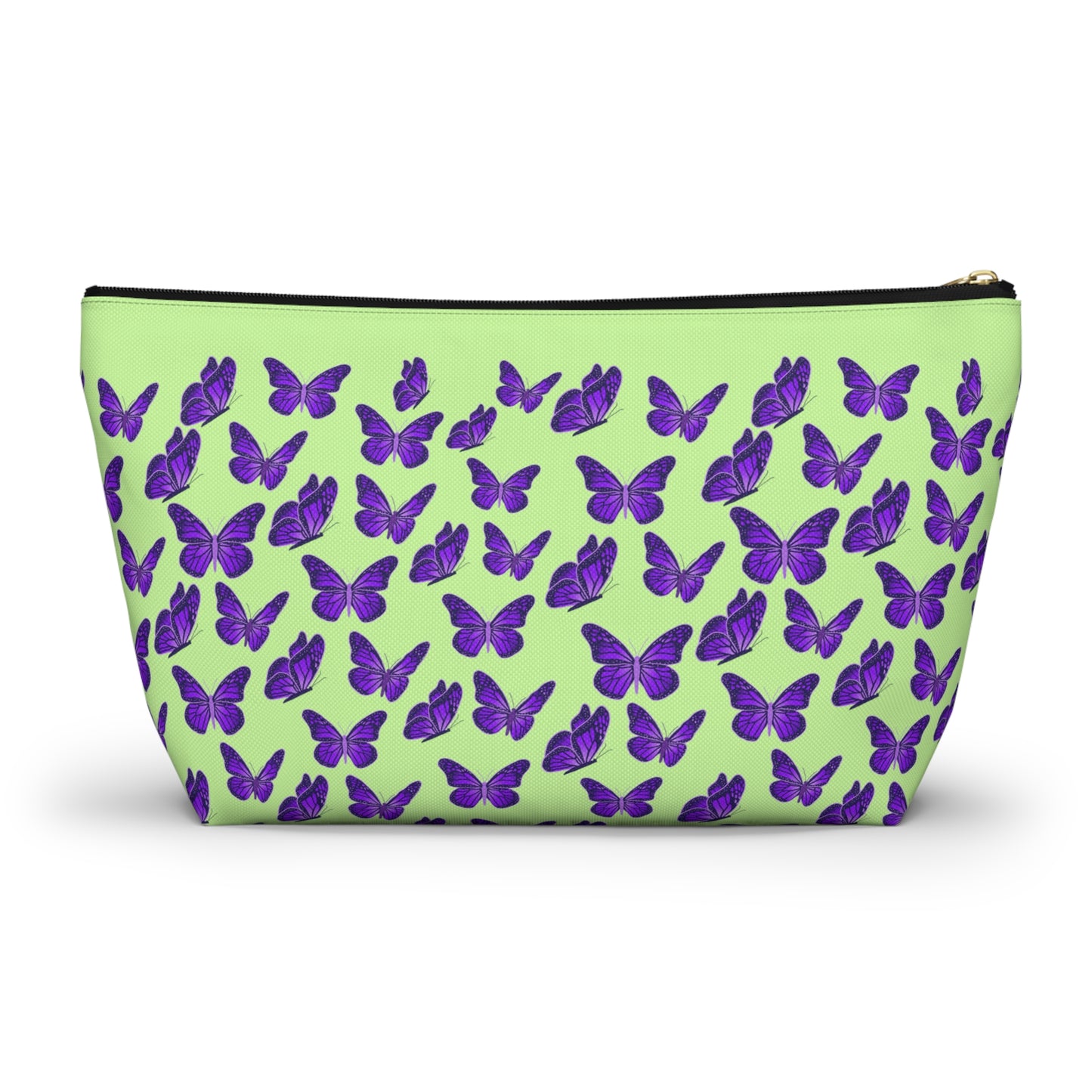 Light Green Accessory Pouch w T-bottom with Purple Butterfly Pattern