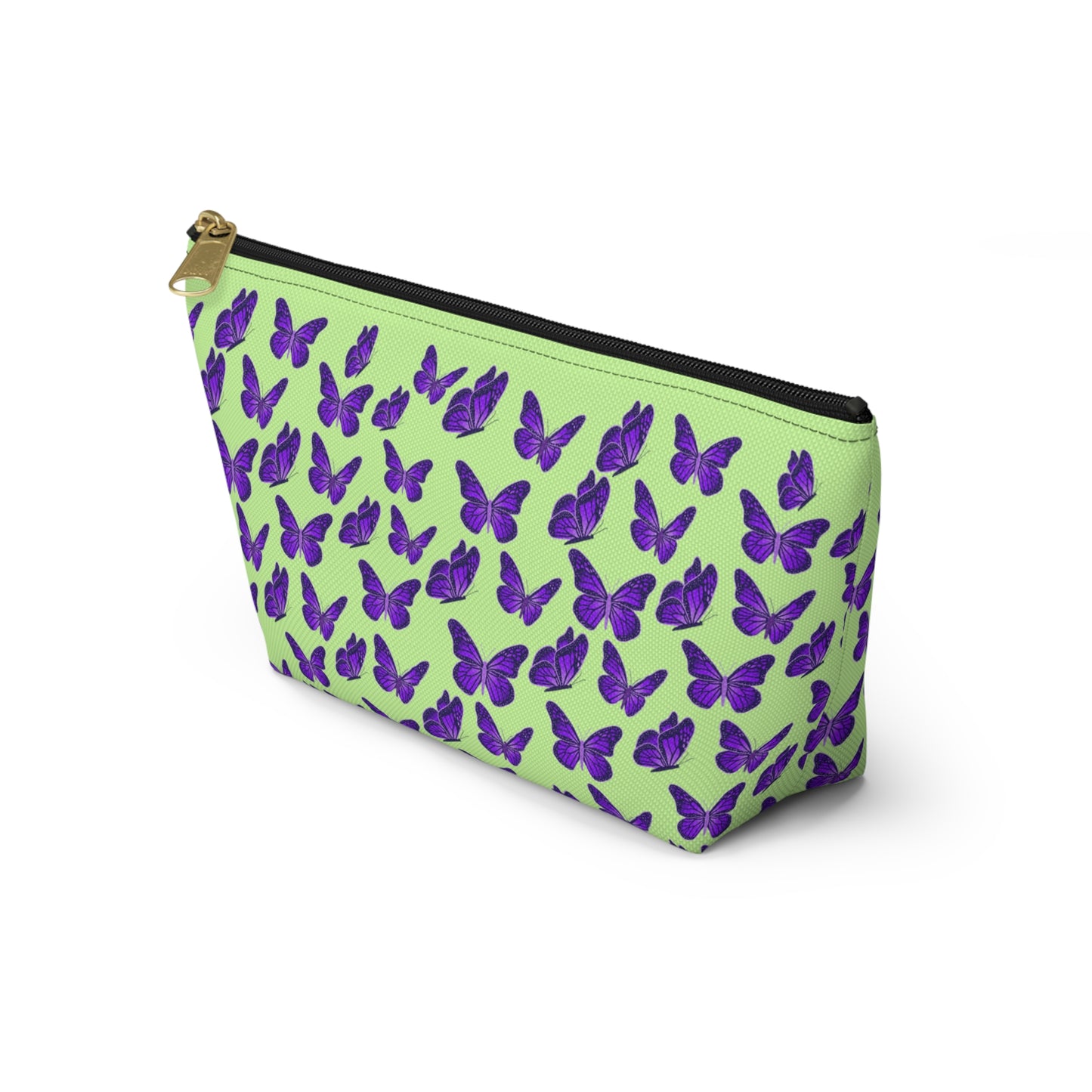 Light Green Accessory Pouch w T-bottom with Purple Butterfly Pattern