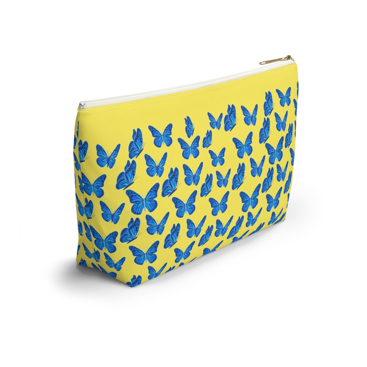 Yellow Accessory Pouch w T-bottom with Blue Butterfly Pattern
