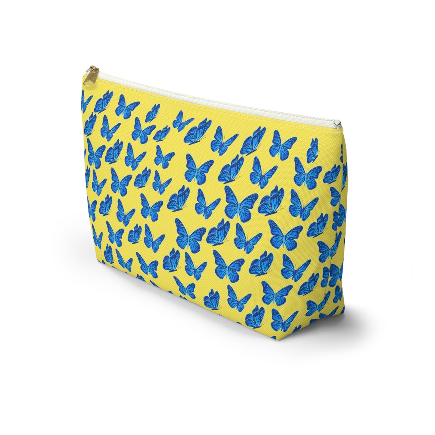 Yellow Accessory Pouch w T-bottom with Blue Butterfly Pattern