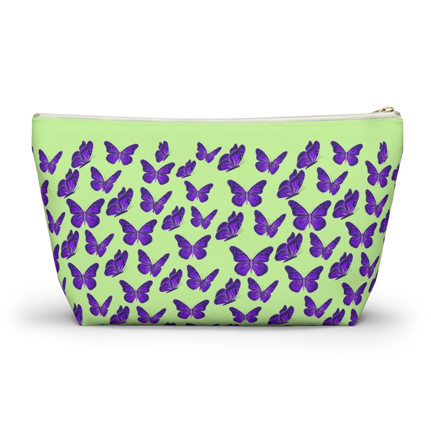 Light Green Accessory Pouch w T-bottom with Purple Butterfly Pattern