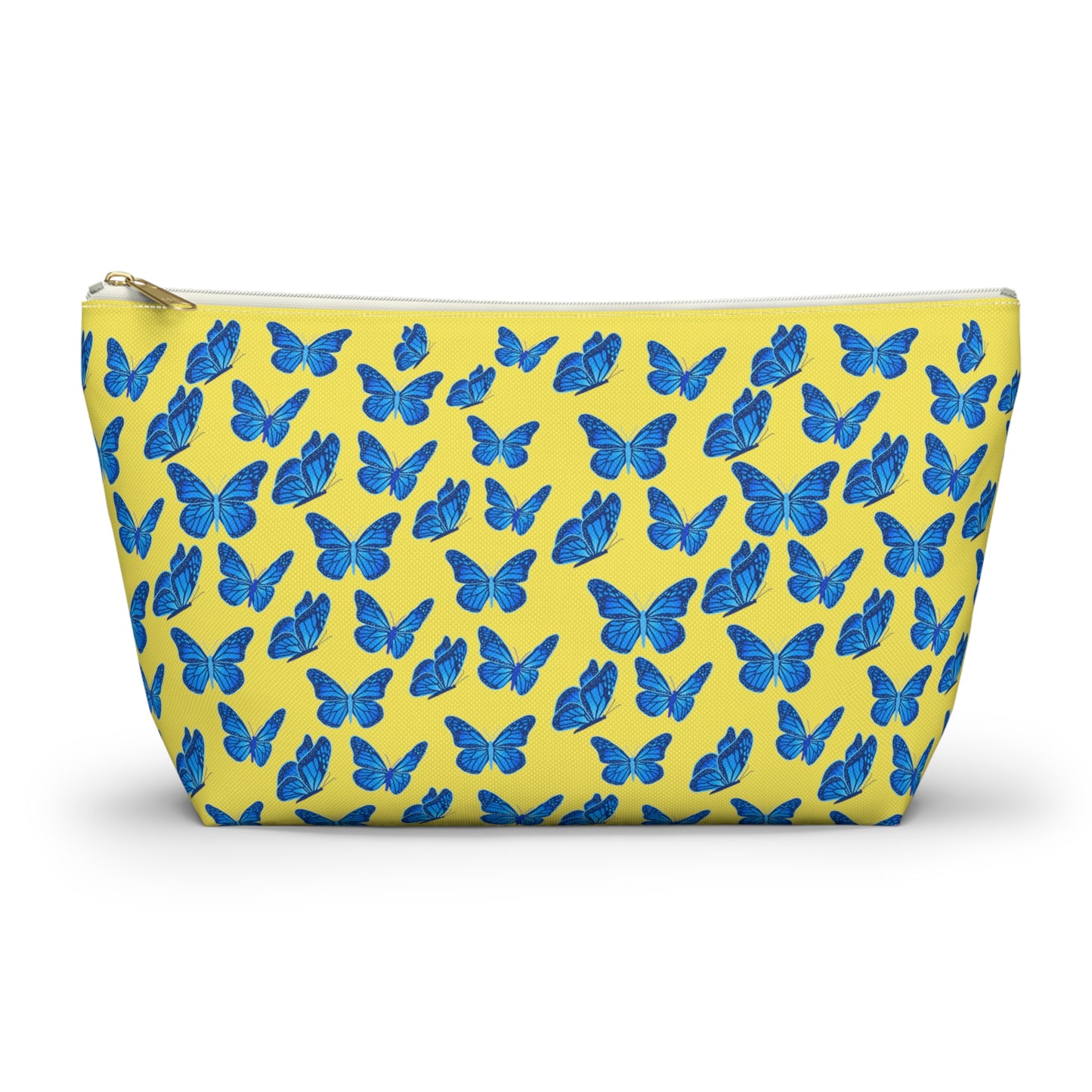 Yellow Accessory Pouch w T-bottom with Blue Butterfly Pattern