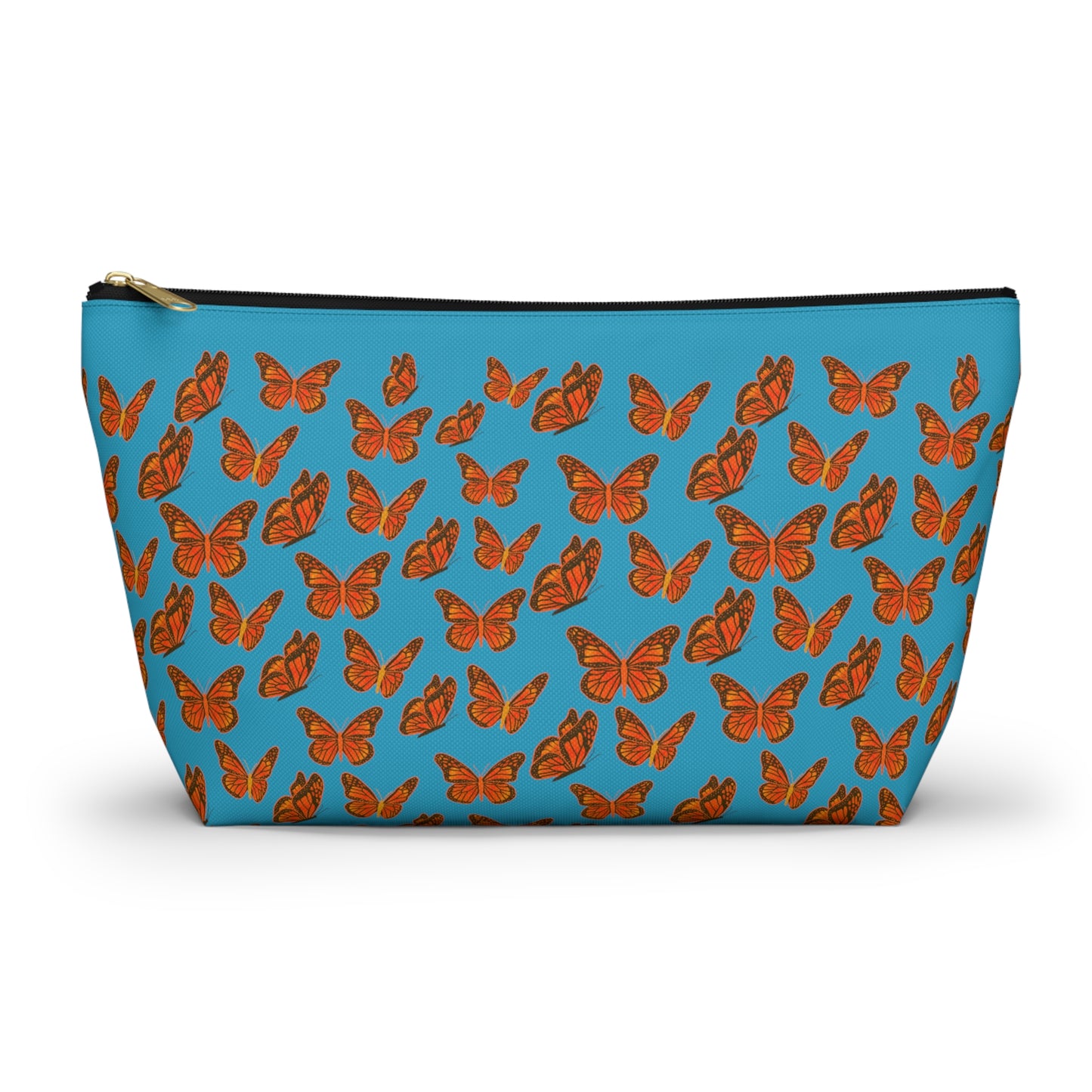 Turquoise Accessory Pouch w T-bottom with Orange Butterfly Pattern