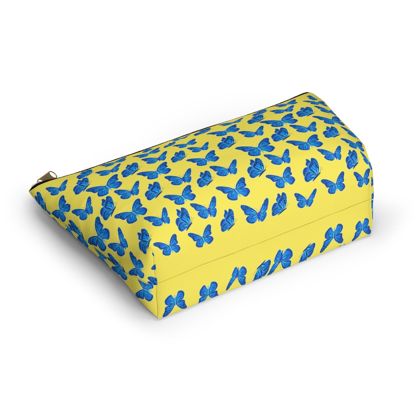 Yellow Accessory Pouch w T-bottom with Blue Butterfly Pattern