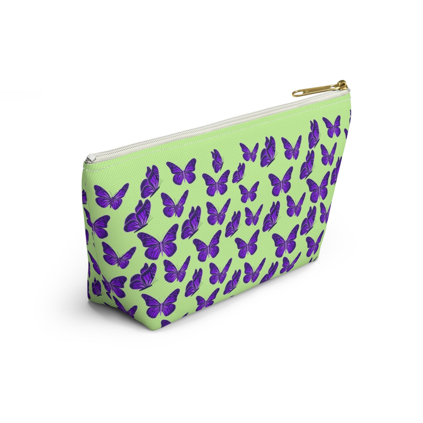 Light Green Accessory Pouch w T-bottom with Purple Butterfly Pattern