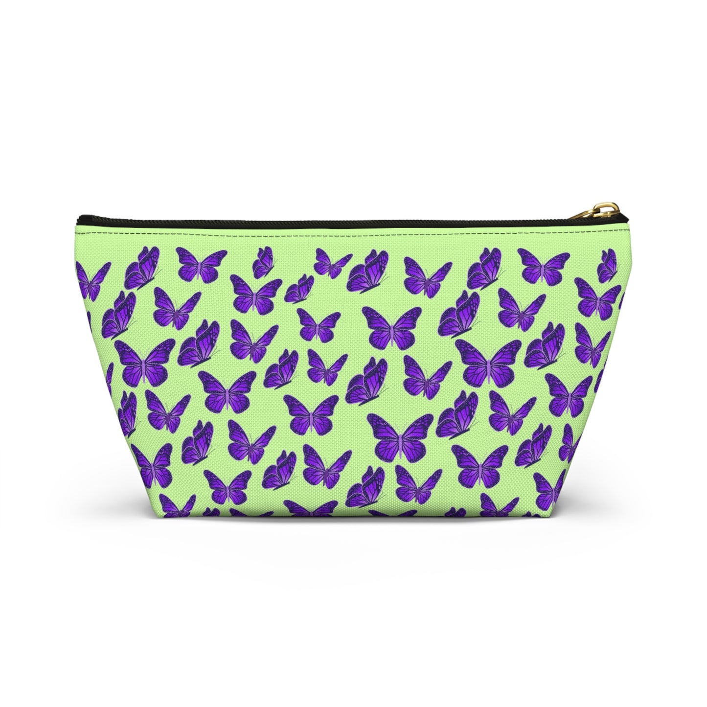 Light Green Accessory Pouch w T-bottom with Purple Butterfly Pattern