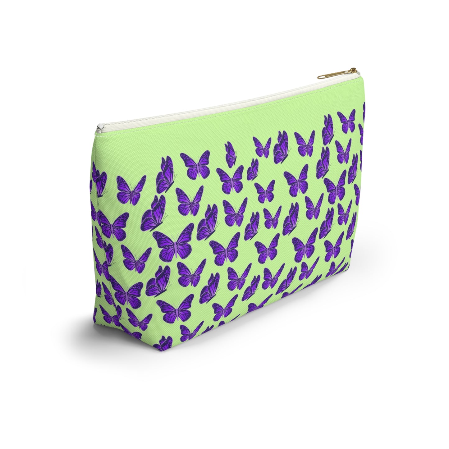 Light Green Accessory Pouch w T-bottom with Purple Butterfly Pattern
