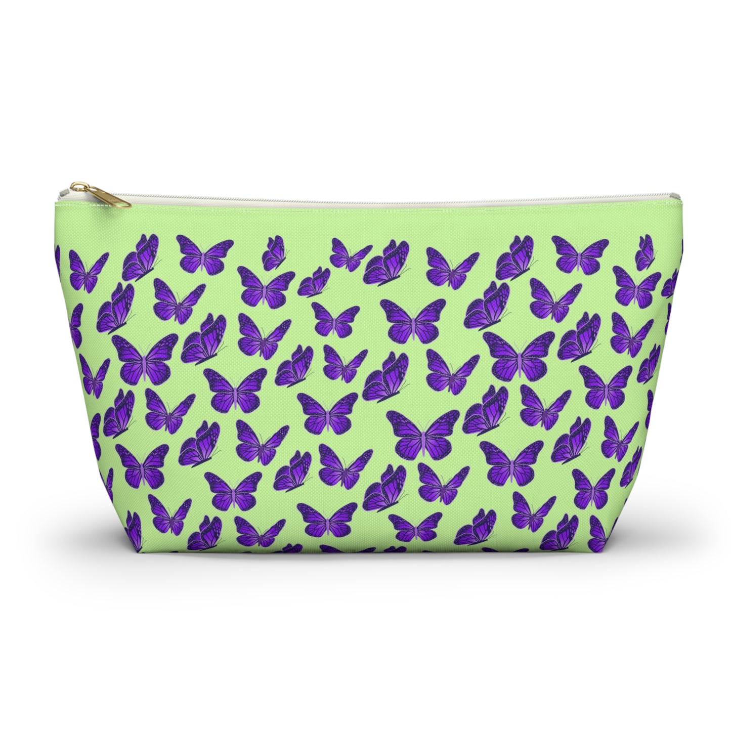 Light Green Accessory Pouch w T-bottom with Purple Butterfly Pattern