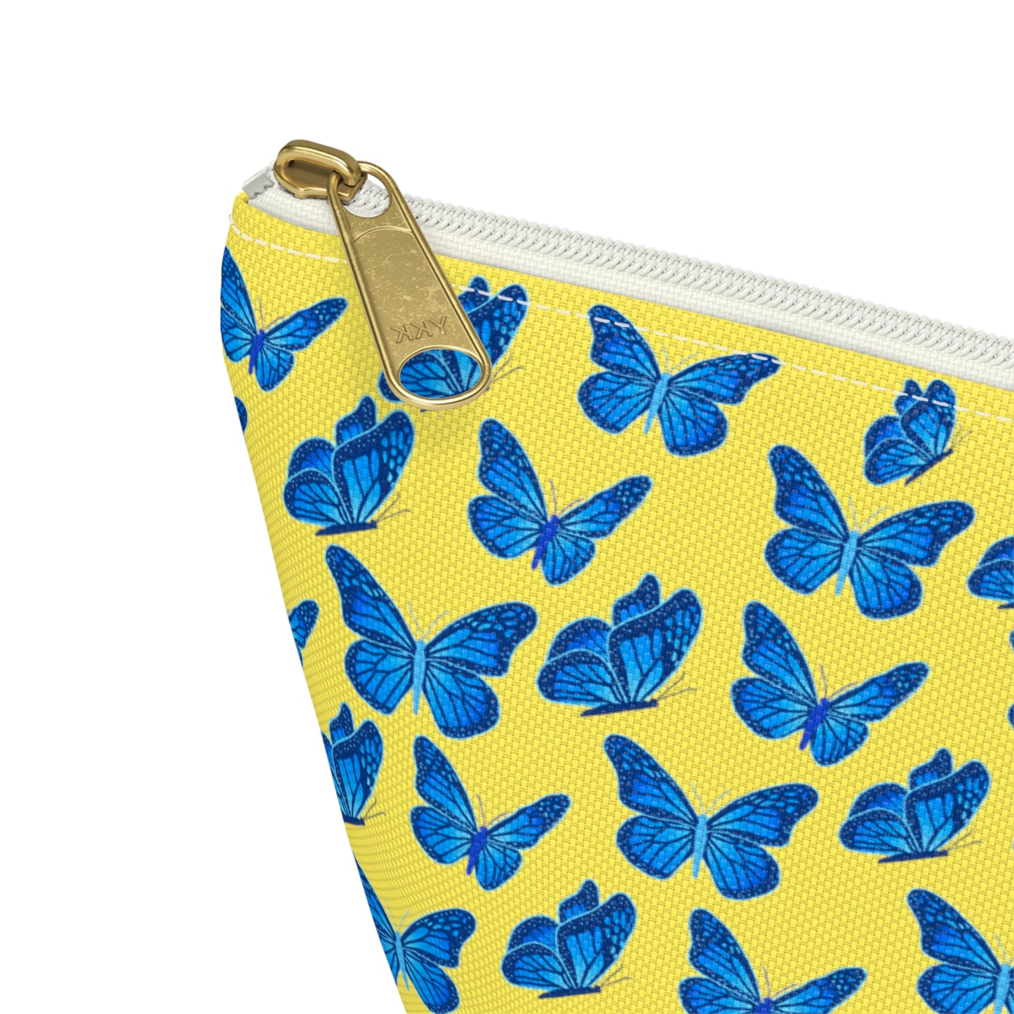 Yellow Accessory Pouch w T-bottom with Blue Butterfly Pattern