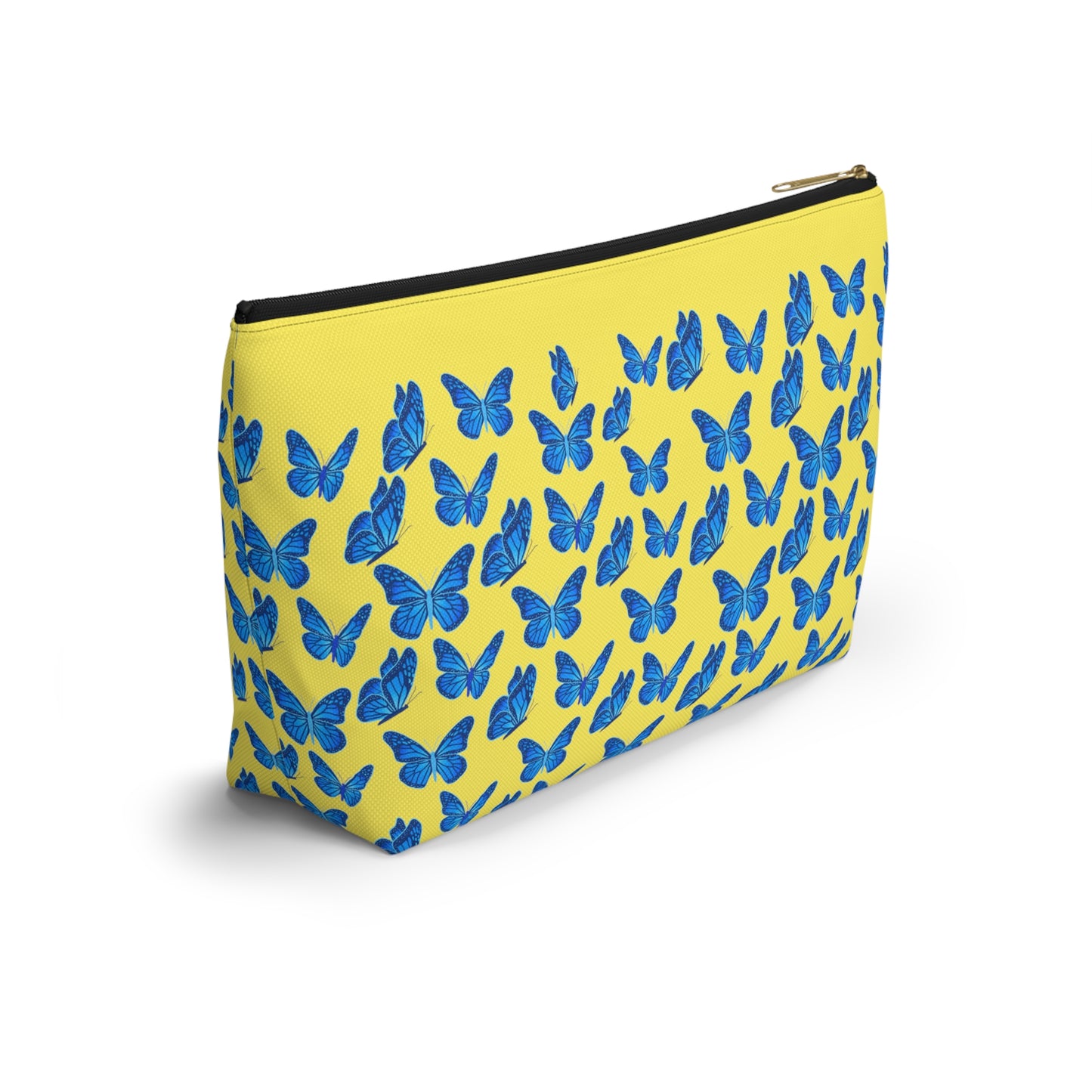 Yellow Accessory Pouch w T-bottom with Blue Butterfly Pattern