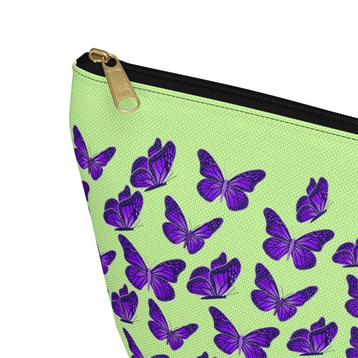 Light Green Accessory Pouch w T-bottom with Purple Butterfly Pattern