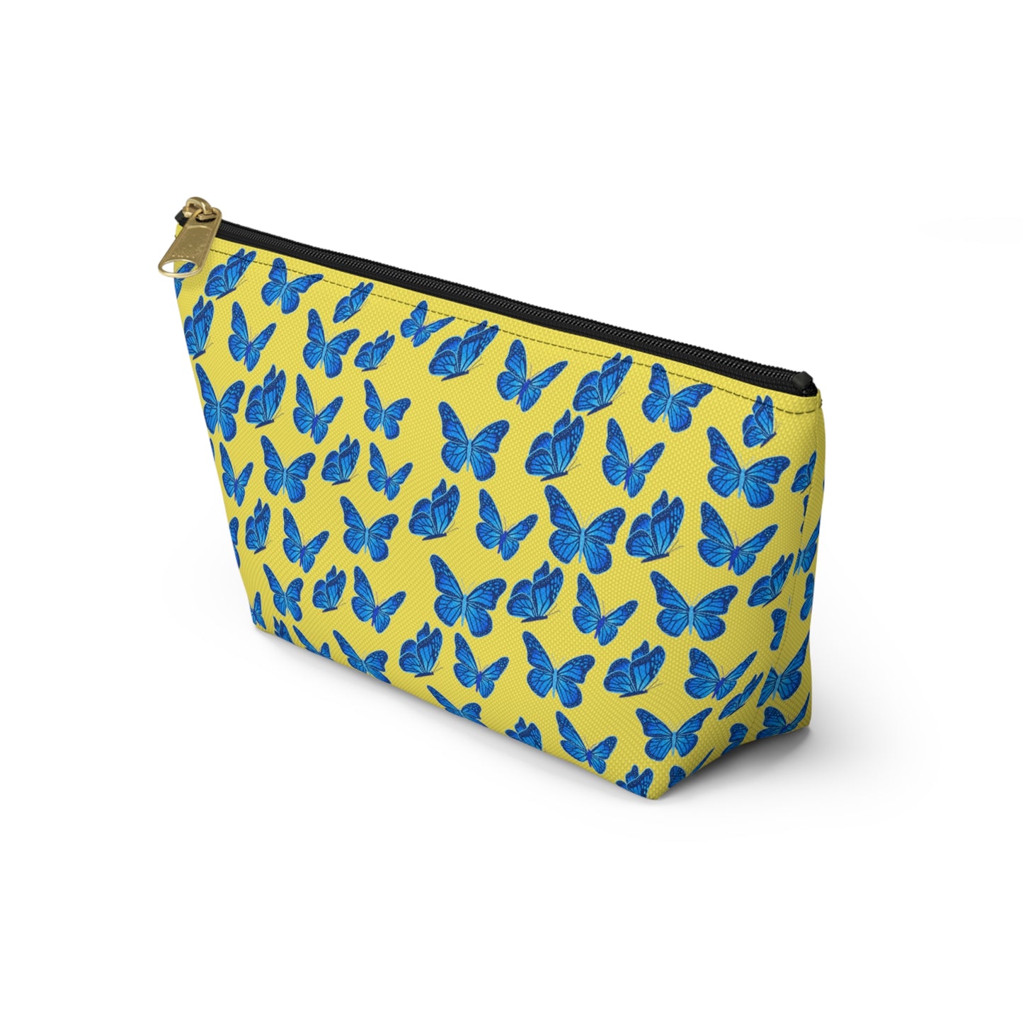 Yellow Accessory Pouch w T-bottom with Blue Butterfly Pattern