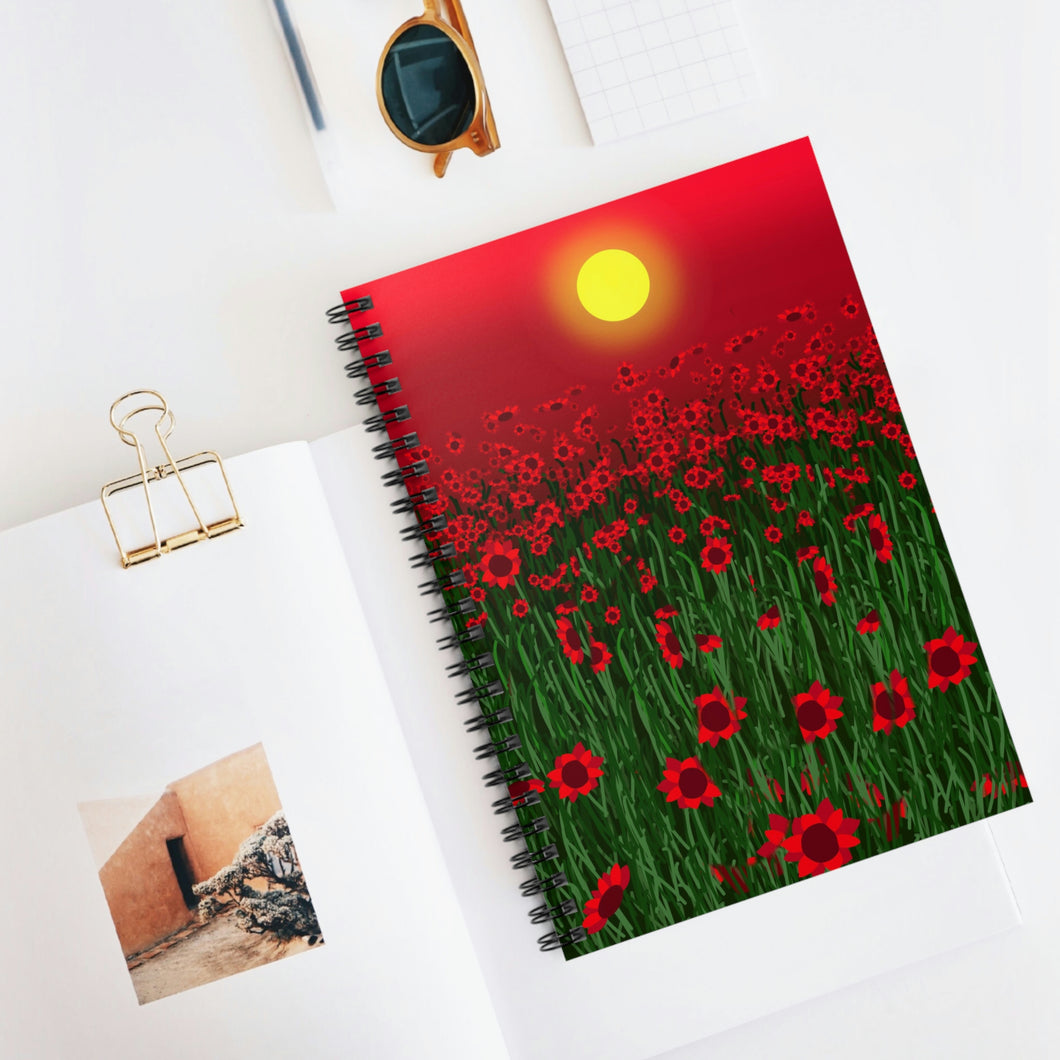 Field of Red Flowers Spiral Notebook - Ruled Line